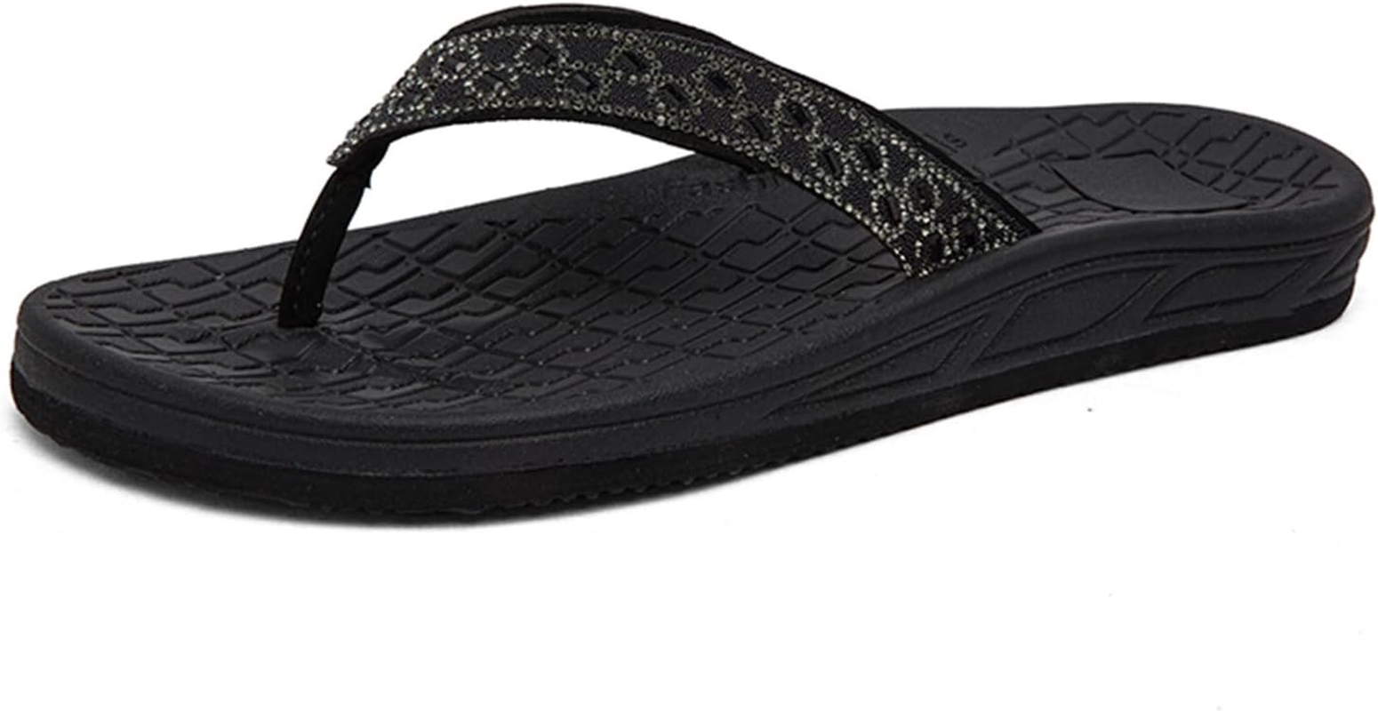 Flip Flops for Women with Arch Support Rhinestone Comfortable Summer Beach Walking Thong Sandals Orthotic Rubber Soles Flip Flop Slippers Slip on Indoor Outdoor