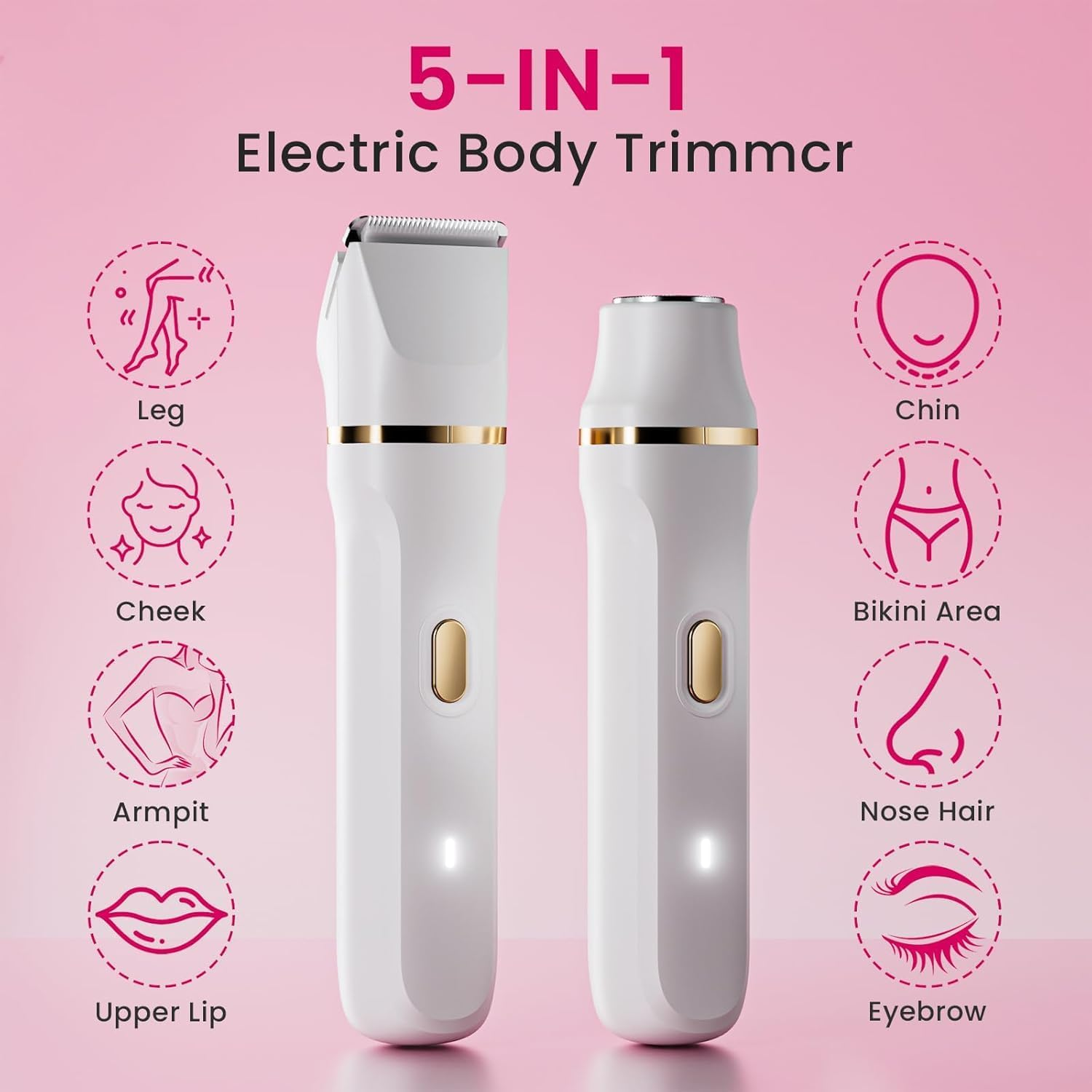 Electric Bikini Trimmer for Women - 4 in 1 Electric Shaver for Women, Waterproof Pubic Hair Trimmer and Facial Hair Remover, Replaceable Razors & Nose Hair Trimmer, Rechargeable Women'S Grooming Kit image number 5