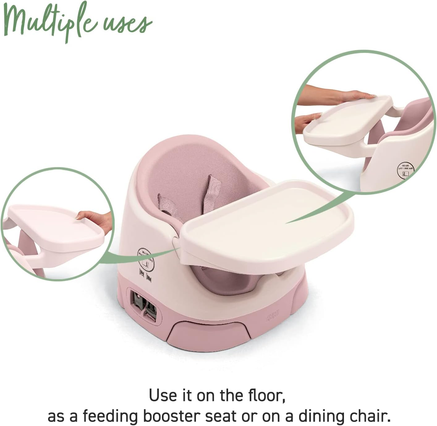 Mamas & Papas Baby Bug Booster Seat for Dining, Detachable Tray, Harness, Adjustable Seat and Non-Slip Feet, Blossom (Pink) - Pebble Grey image number 6
