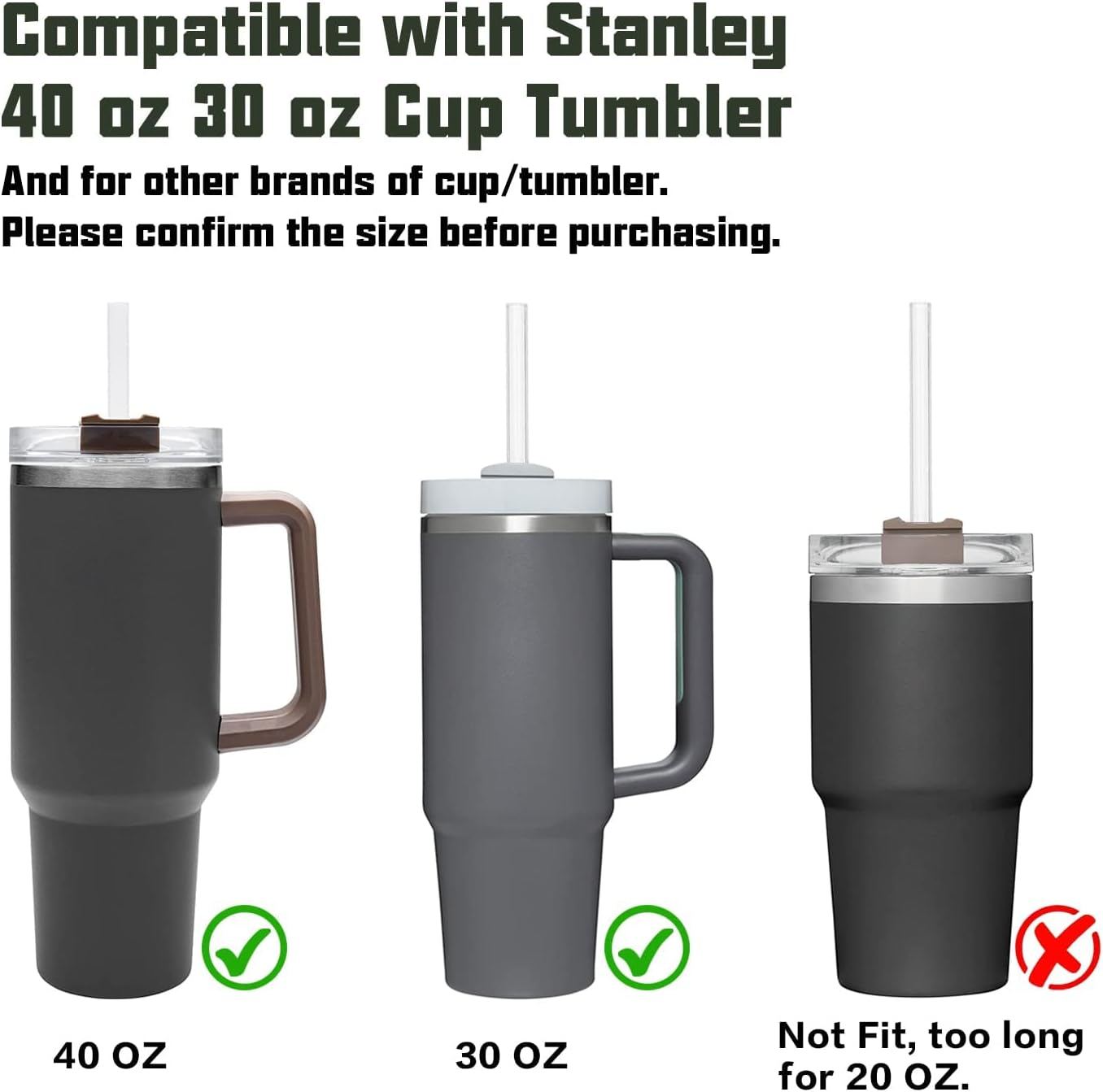 Stanley 6 Pack Replacement Reusable Straws Compatible with 40 Oz 30 Oz Cup Tumbler, Clear Food-Grade Tritan Plastic, with Cleaning Brush for Cup Accessories