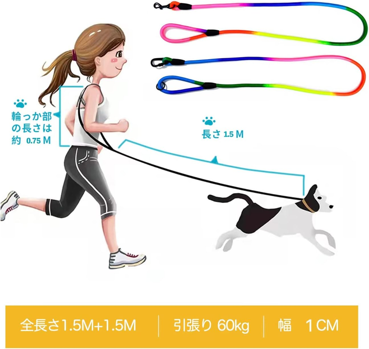 JOPOY Hands Free Dog Leash 9.8Ft Rope Crossbody Dog Leash Reflective for Large Medium Small Dogs Walking, Jogging and Running，Dog Training Leash (Blue, 9.8Ft)