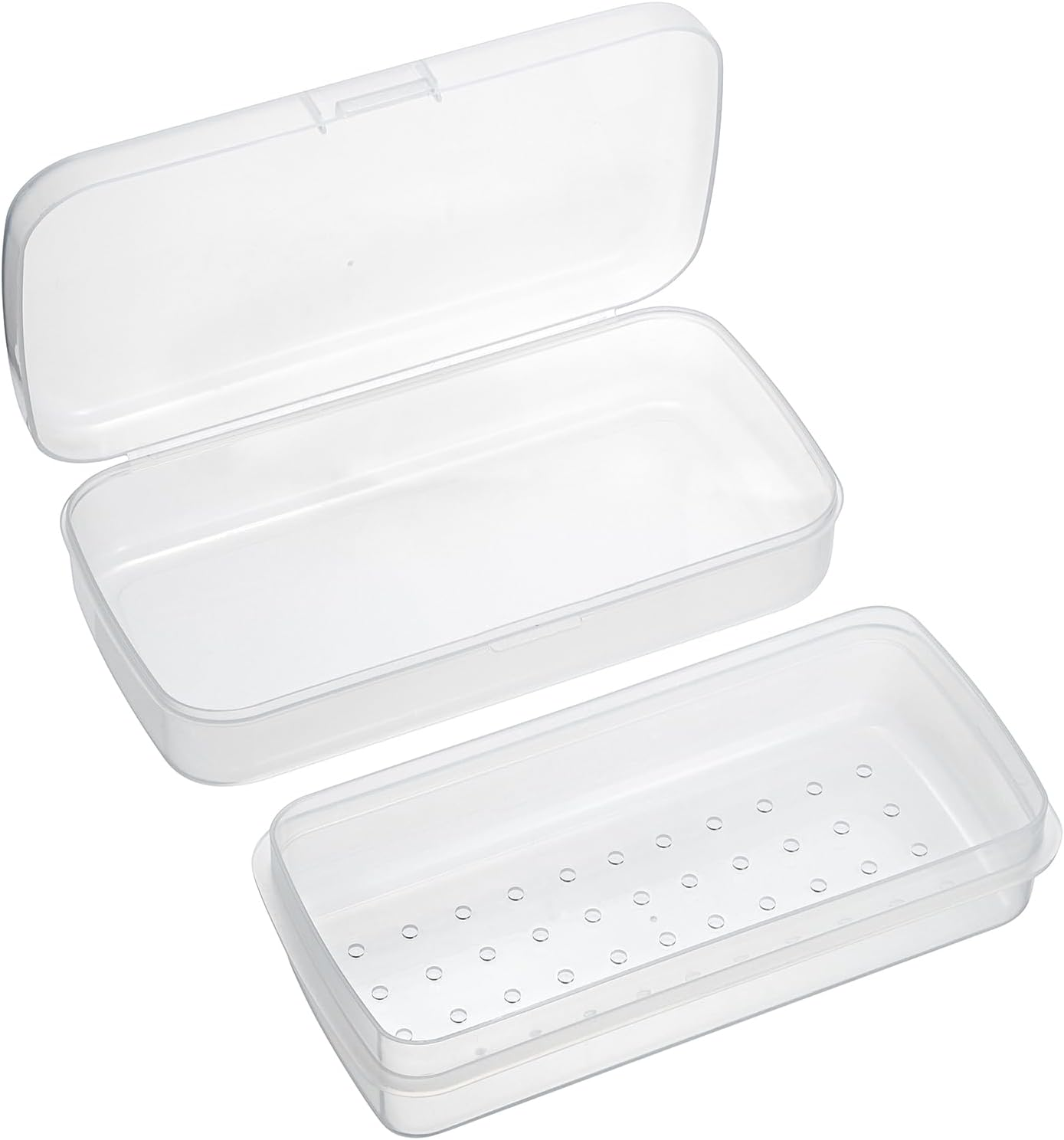 JUXYES Plastic Sterilizing Tray for Nail Art Accessories Tools, Portable Nail Art Tool Sterilizer Tray with Strainer, Fully Transparent Storage Box Organizer for Tweezer, Manicure Tools