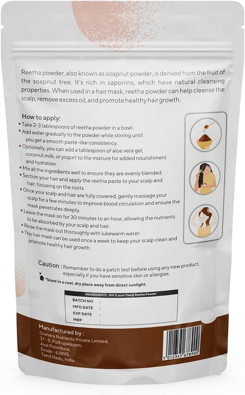 Yaanji Botanicals Reetha Powder for Hair 100G | Natural Soapnut | Ideal for Face and Skin | Skin Cleansing & Hair Care | Aritha Powder | Herbal Hair Mask | Boondi Kottai Powder for Face image number 3