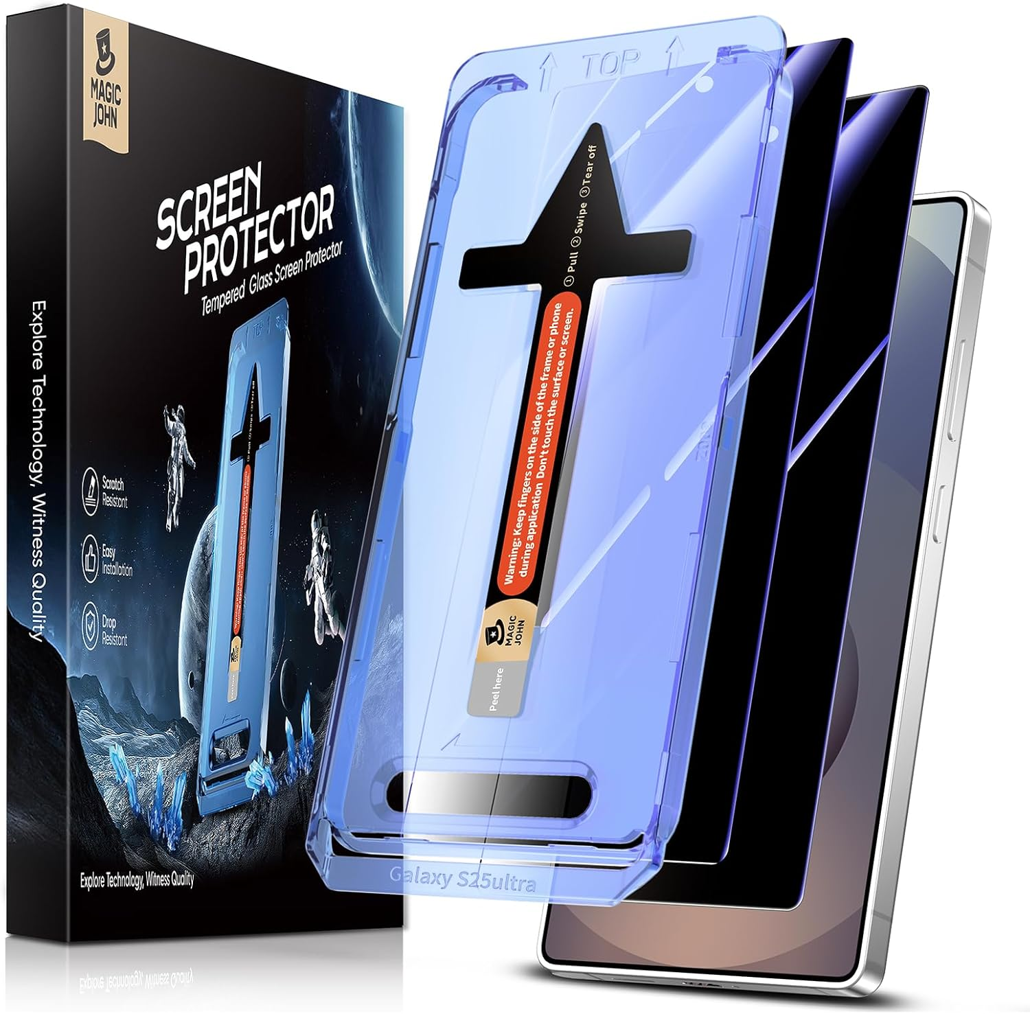 MAGIC JOHN 2 Pack for Samsung Galaxy S25 Ultra Privacy Screen Protector 6.9 Inch, Anti-Spy Tempered Glass Film, Auto Dust-Elimination Installation, Bubble Free image number 5