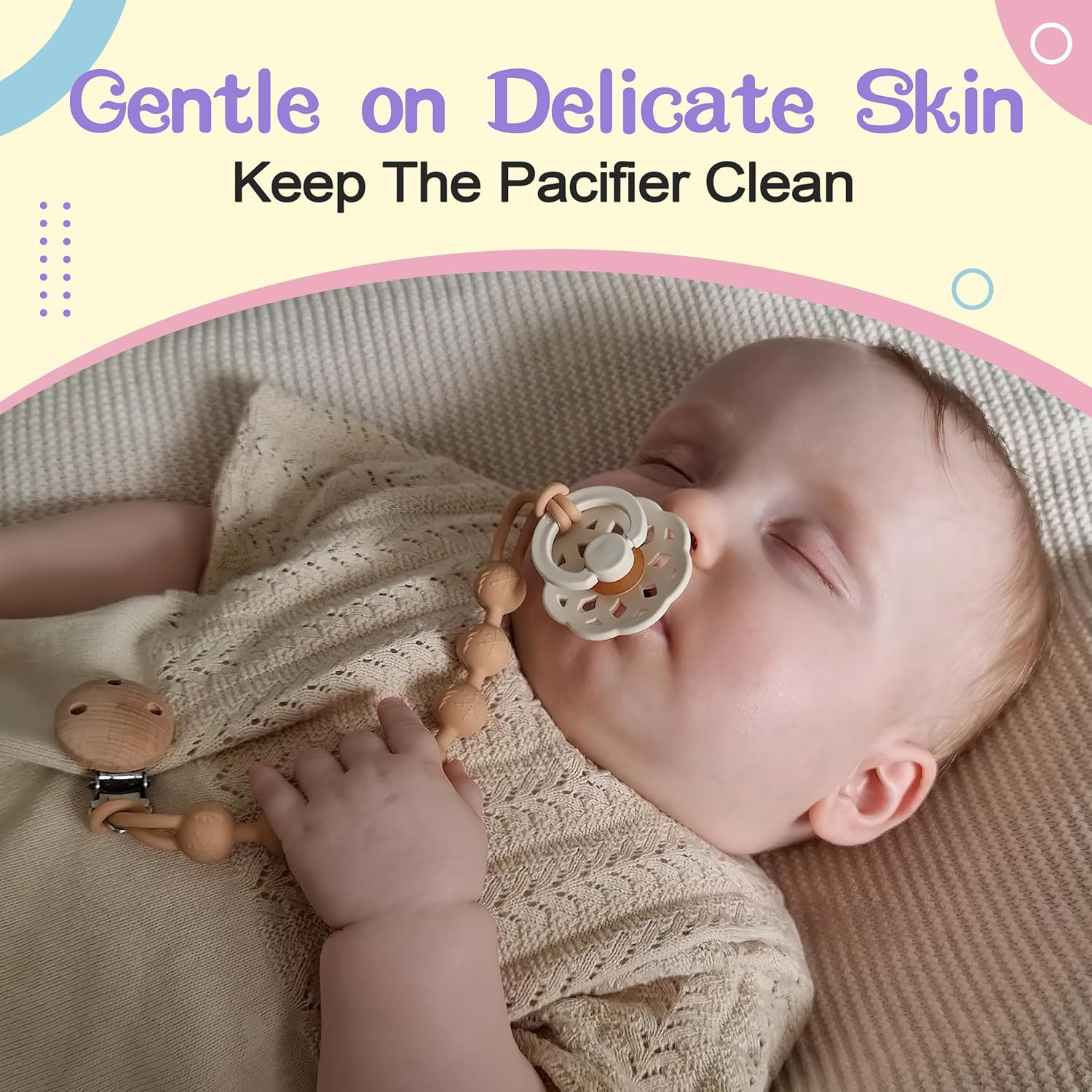 Silicone Dummy Clips - 2 Pcs Dummy Clip Boys Girls - Pacifier Clips and Dummy Holder - Soother Chains - One-Piece Design (Cream Whtite+Purple) image number 6