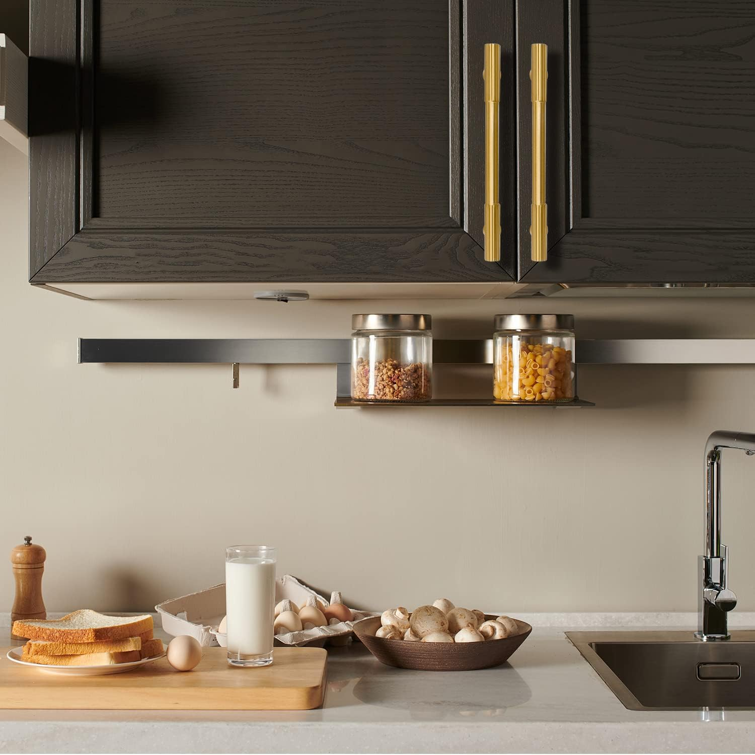 RZDEAL 4Pcs Solid Brass Gold Cabinet Pulls, 3-3/4-Inch Hole Centers for Kitchen Cupboard Handles Modern Drawer Dresser Pulls Bathroom Brushed Brass Cabinet Pulls Wardrobe Door Handles image number 3