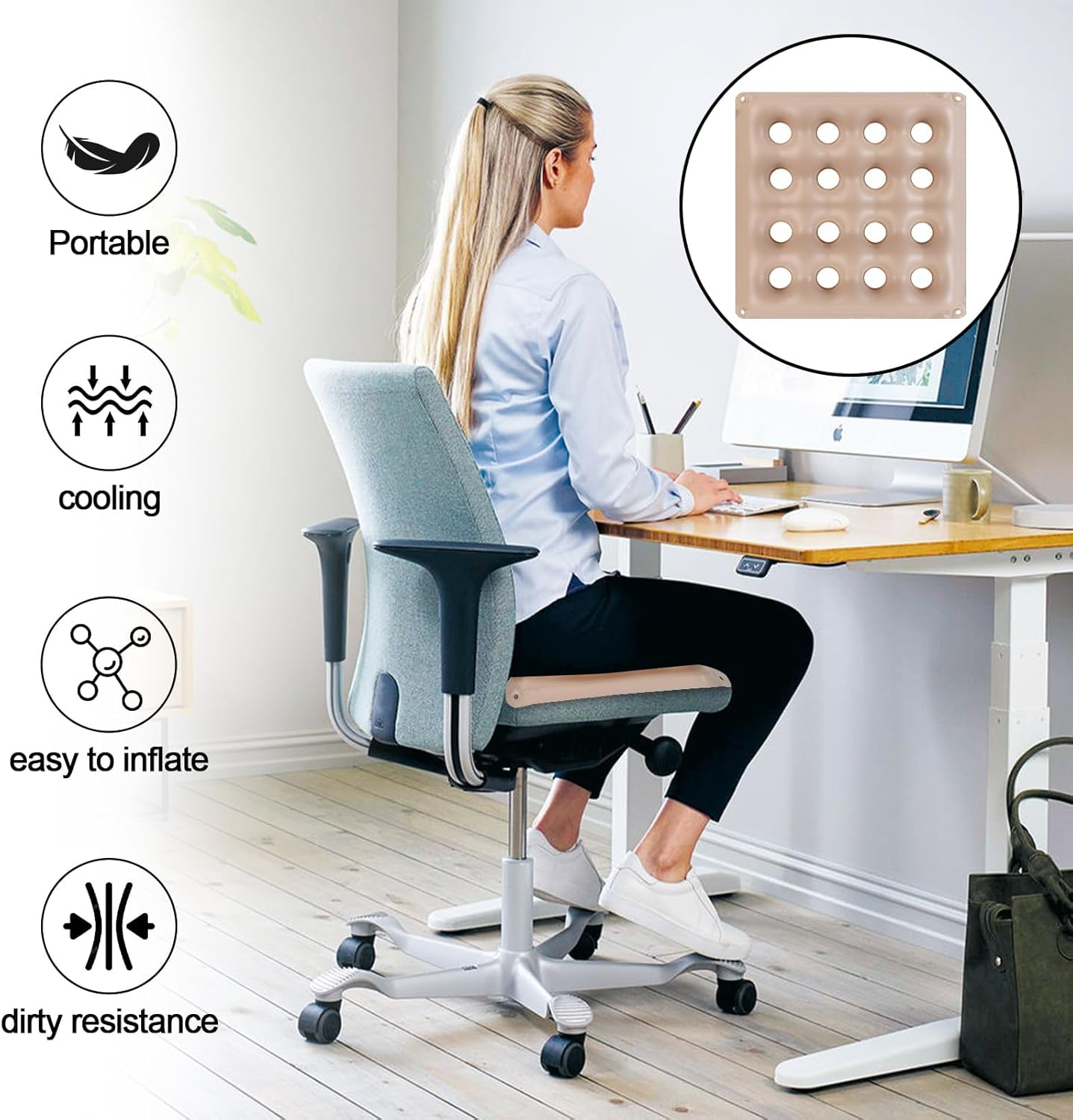 Inflatable Seat Cushions for Pressure Relief, Wheelchair Air Cushion for Bed Sore, Comfortable Waffle Pads，Cream 17X17Inch