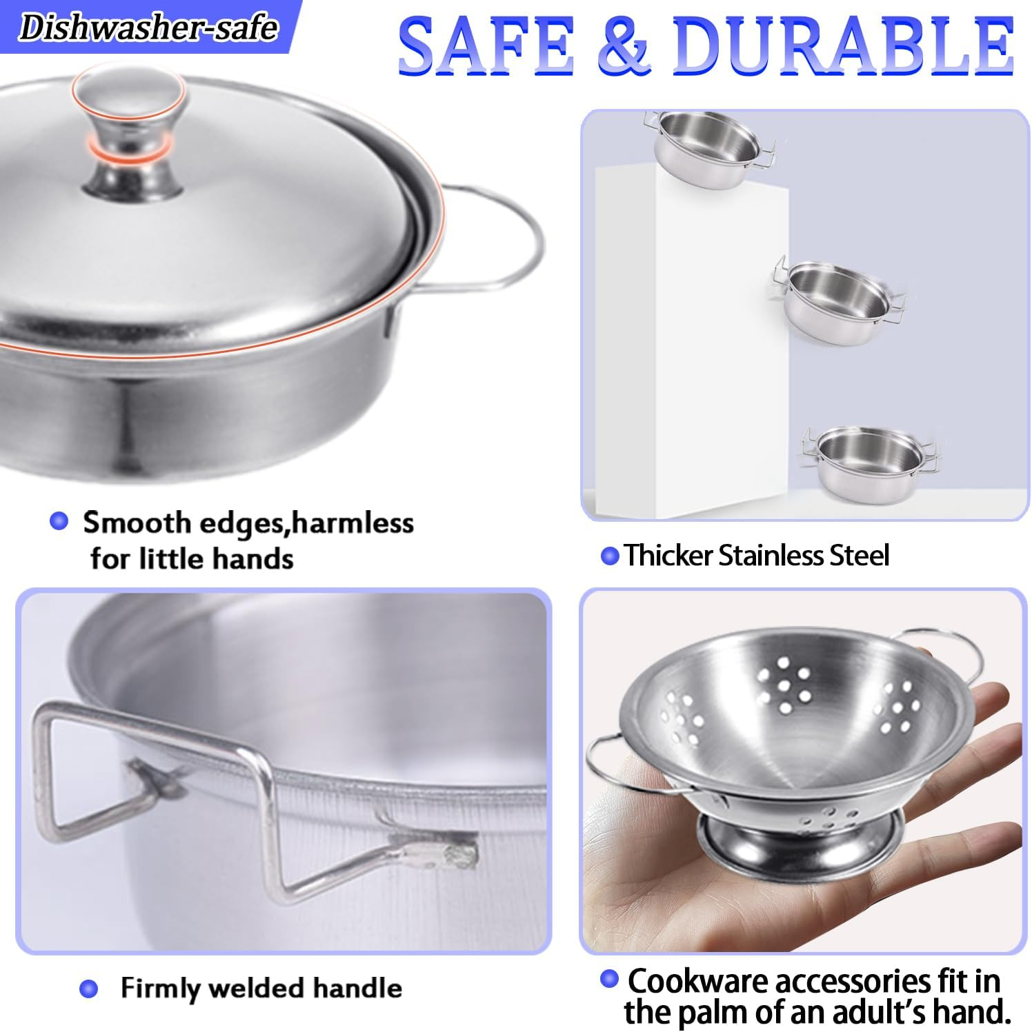 Kids Pretend Play Toys, Mini Kitchen Accessories Set with Stainless Steel Pots and Pans, Miniature Cooking Utensils Cookware for Girls and Boys, Classic Style 11PCS image number 1