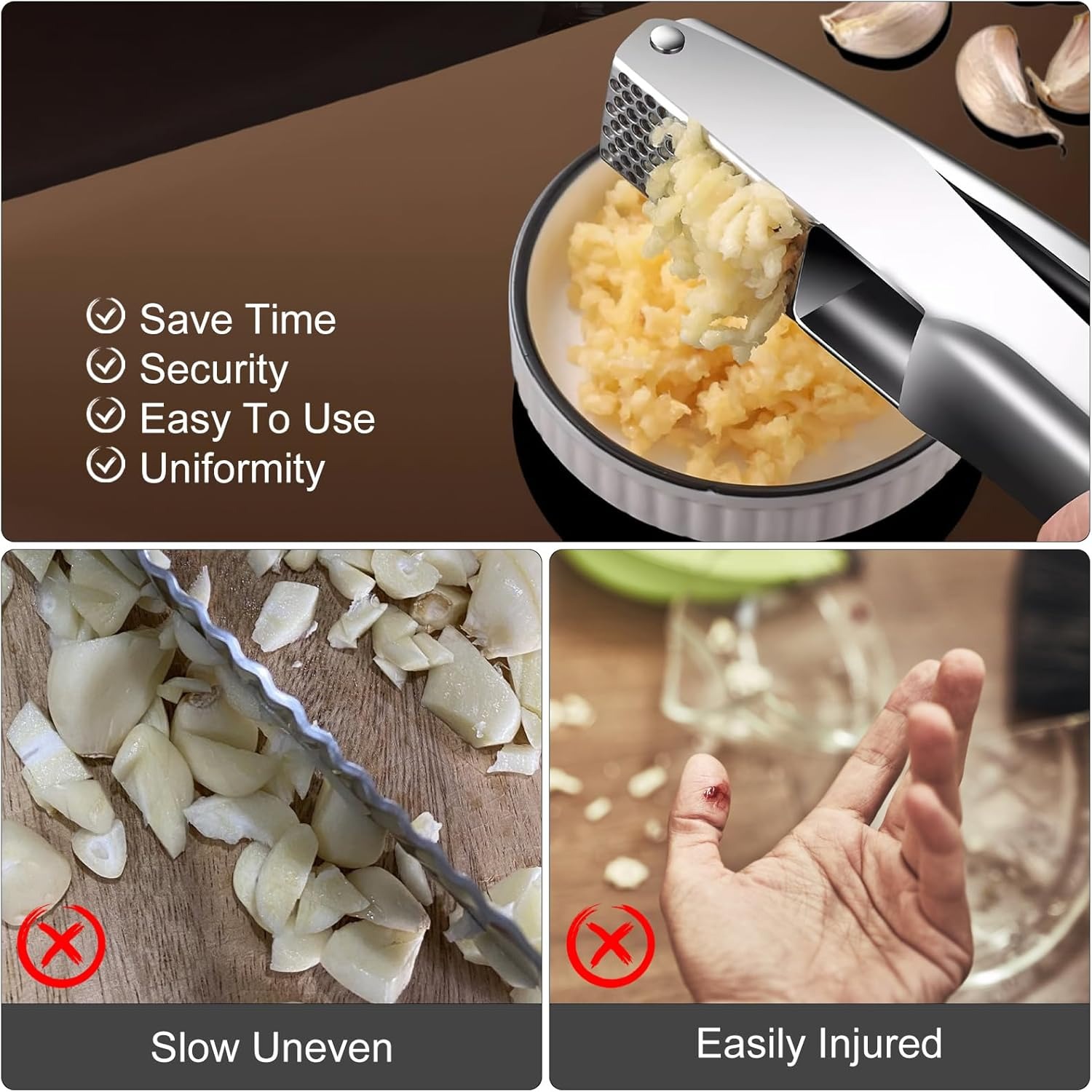 Stainless Steel Garlic Press Kitchen Gadget - Leak-Proof, Easy to Clean, Dishwasher Safe image number 2
