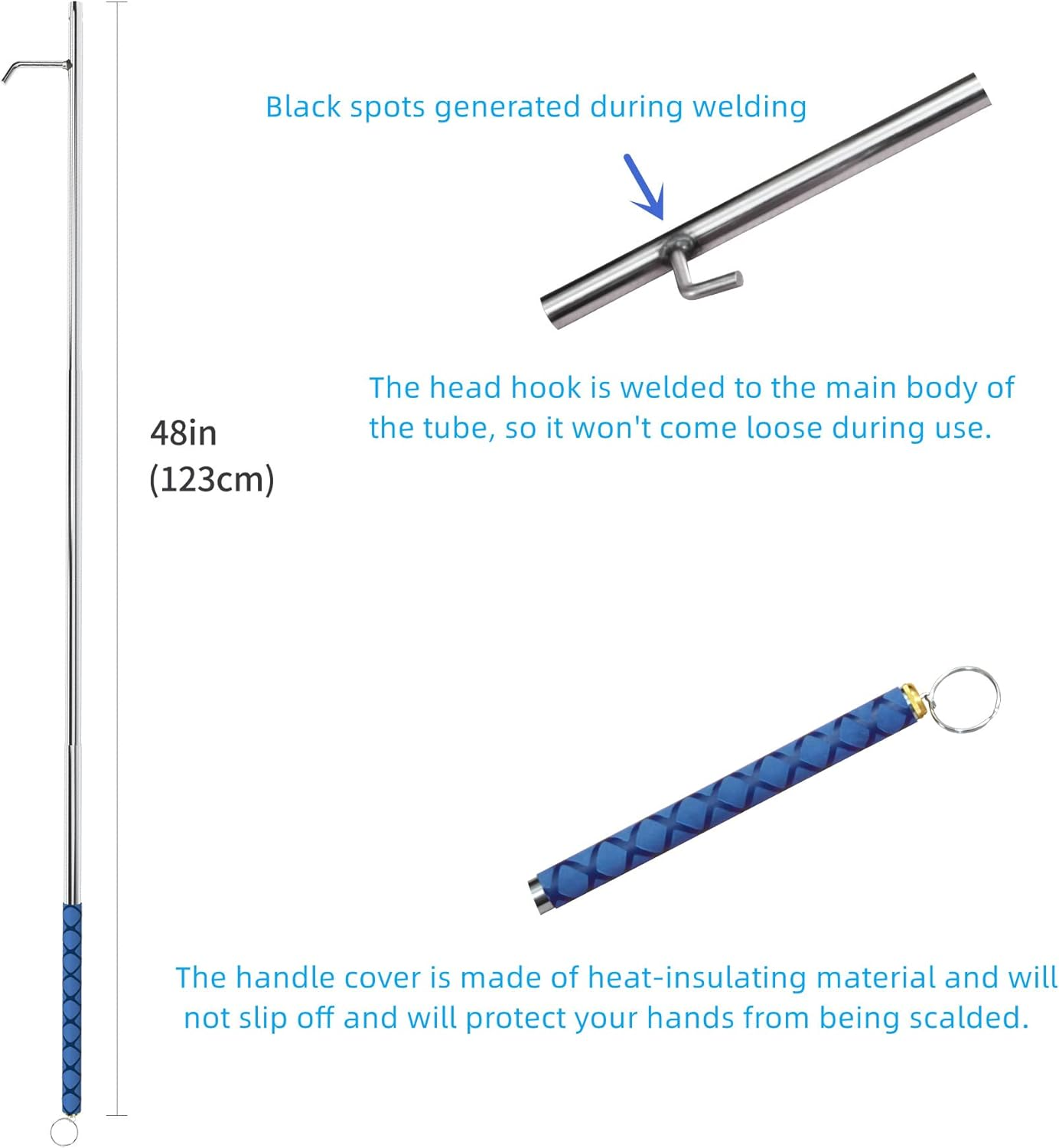 RAOMEIDE 48 Inches Fire Poker for Fire Pit Outdoor, Extra Long Campfire Poker Blower, Fireplace Tools Indoor