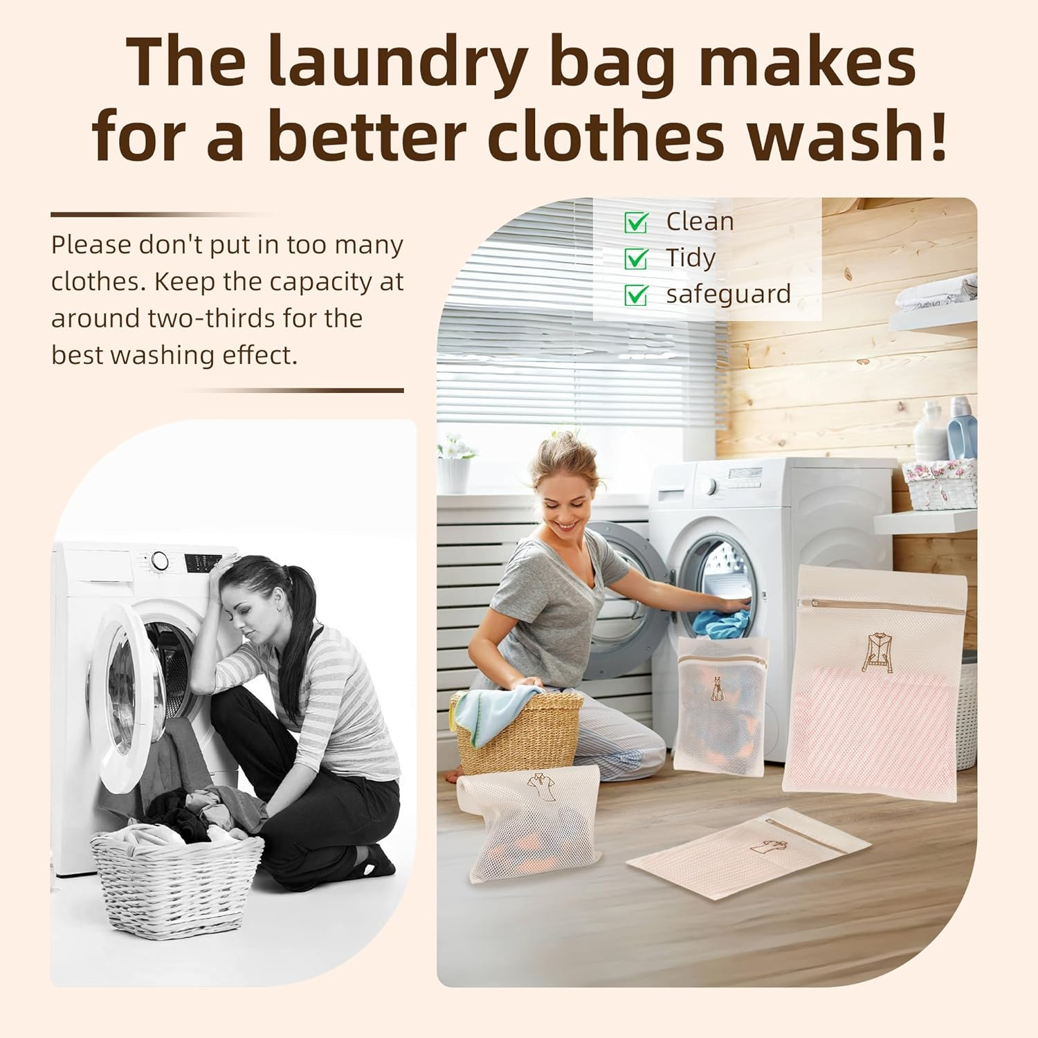 6-Pack Mesh Laundry Bags with Zipper, 3 Sizes Intimates Lingerie Bag with Categorized Symbols for Washing Delicates, Shirts, Dresses and Coats, Garment Bag for Laundry Room Washing Machine image number 3