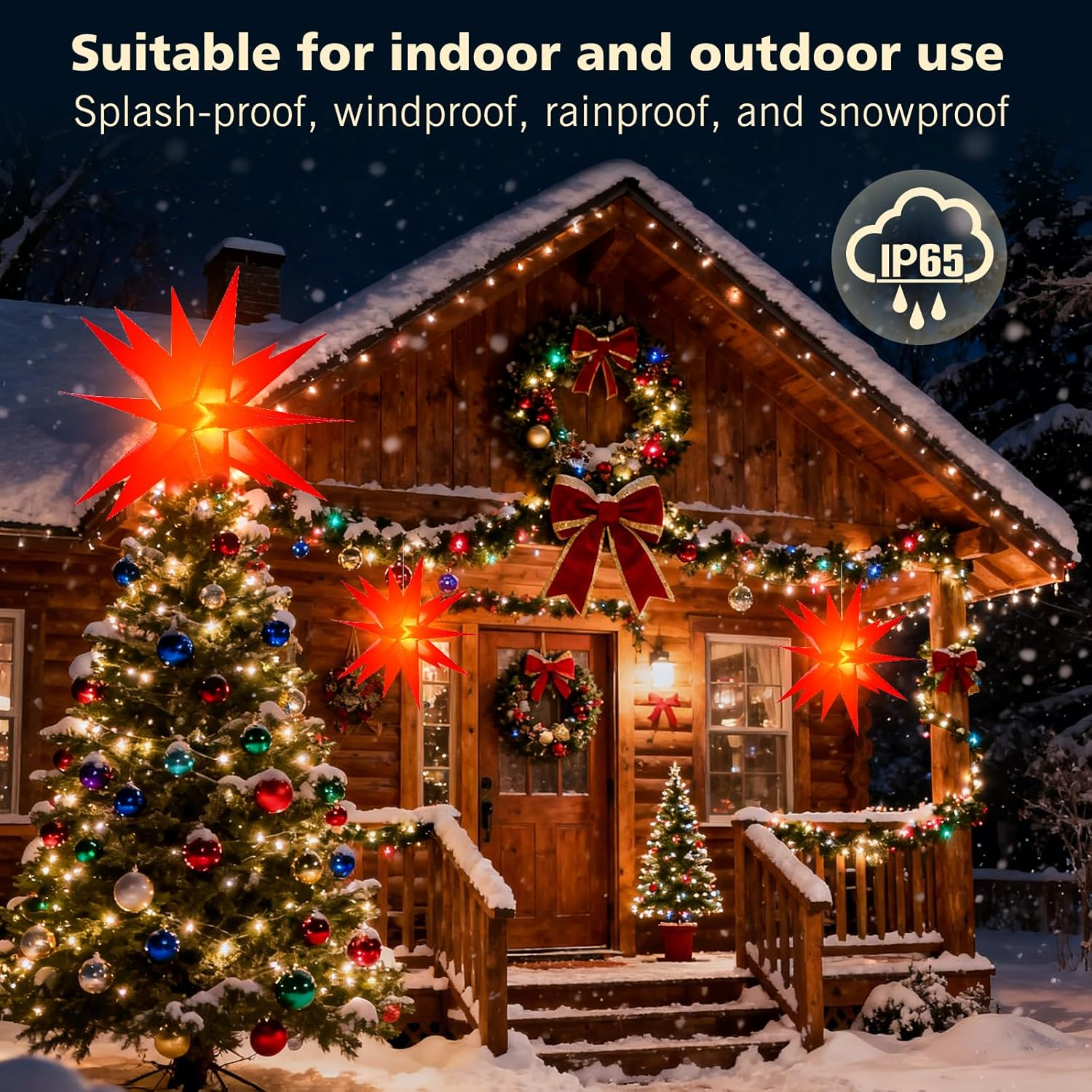 BAYHT 60 Cm Christmas Star Illuminated, 3D LED Christmas Tree Topper, Star Battery with Timer, Advent Star for Decorating Christmas Tree, Courtyard, Balcony and Garden image number 5