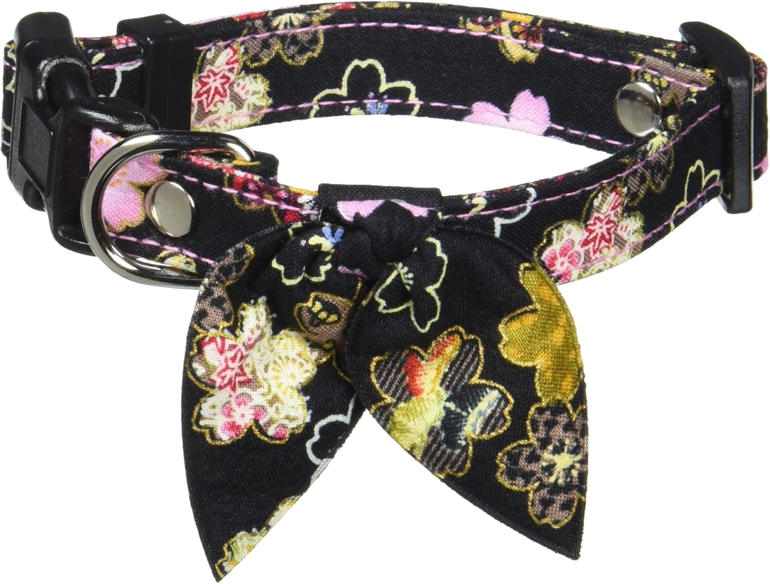 Dog Amo.K 910031-2 Collar, Japanese Floral Ribbon, M, Black