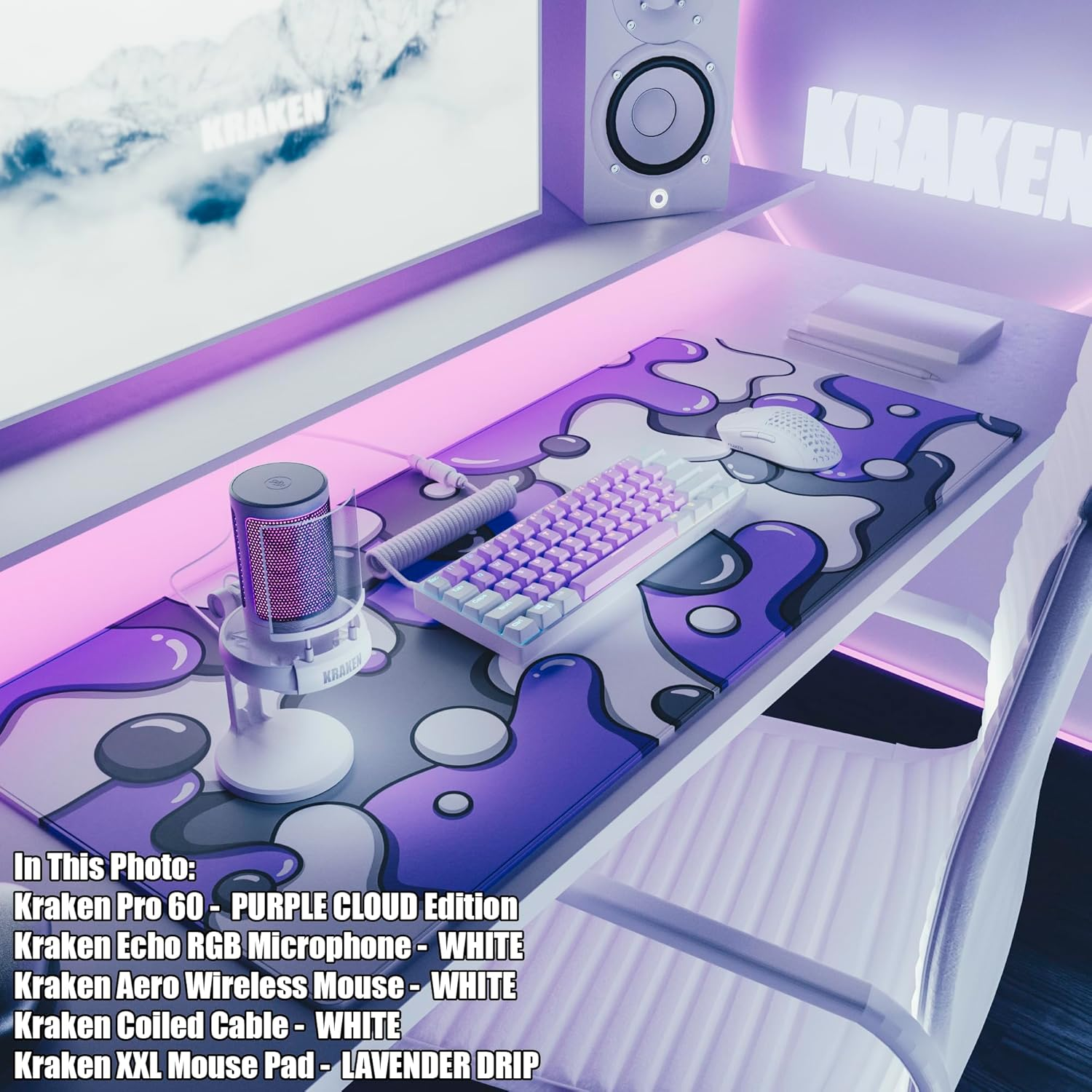 Kraken AERO - Superlight Wireless Gaming Mouse, Ultra-Lightweight, Lag-Free Wireless, Dual-Mode (2.4Ghz + Wired) Symmetrical, 26,000 DPI, PAW3395 Compatible with PC/MAC (White) image number 2