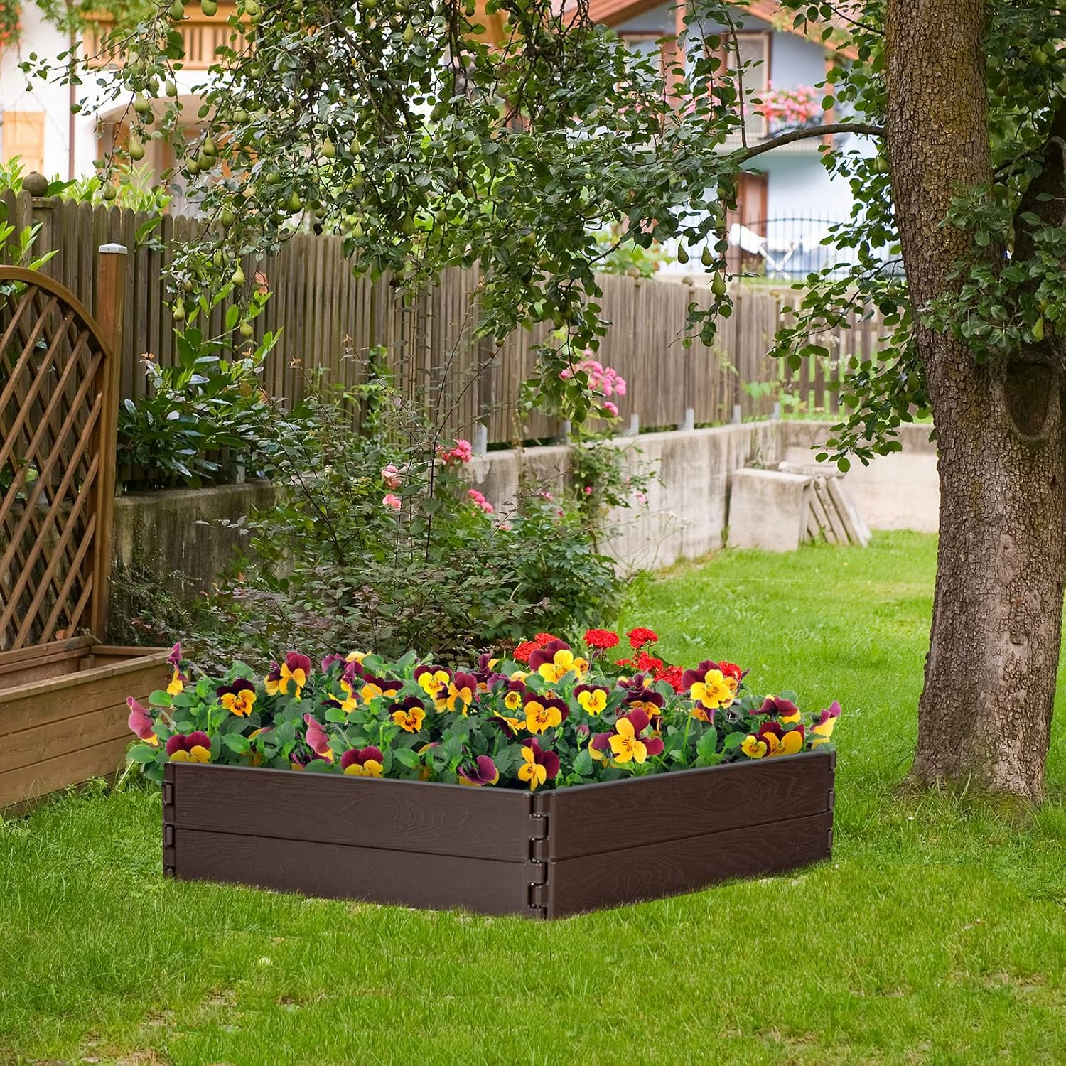 Costway HDPE Raised Garden Bed, Outdoor above Ground Garden Planter W/ 2 Configurations of Rectangular & Hexagon, Easy-Setup Gardening Bed W/Metal Stake, Open Base, Resist Weather, for Garden, Patio image number 4