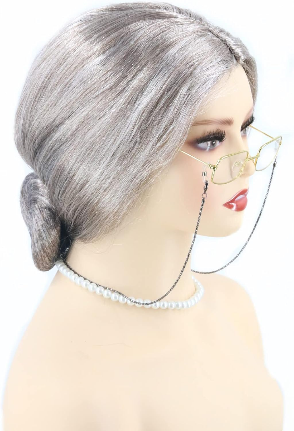 Lemarnia Old Women Wig with Dressing Props Granny Bun Wig Halloween Party Wig (Taupe Brown)