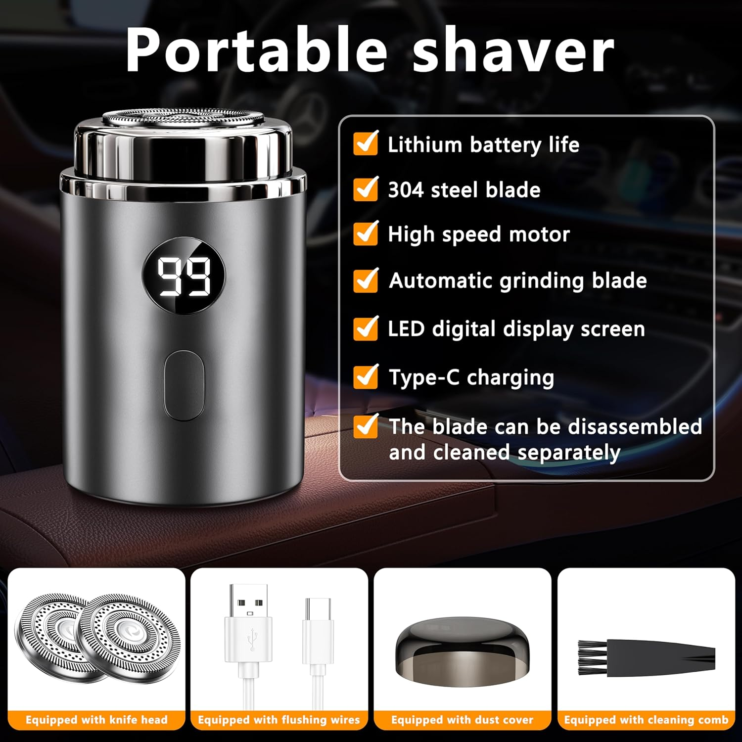 Arayuu Mens Mini Portable Electric Shaver,Pocket Size Mens Travel Razor,Upgraded Version with Digital Battery Display,Usb Charging,Compact and Portable,Suitable for Office Travel and Business image number 2