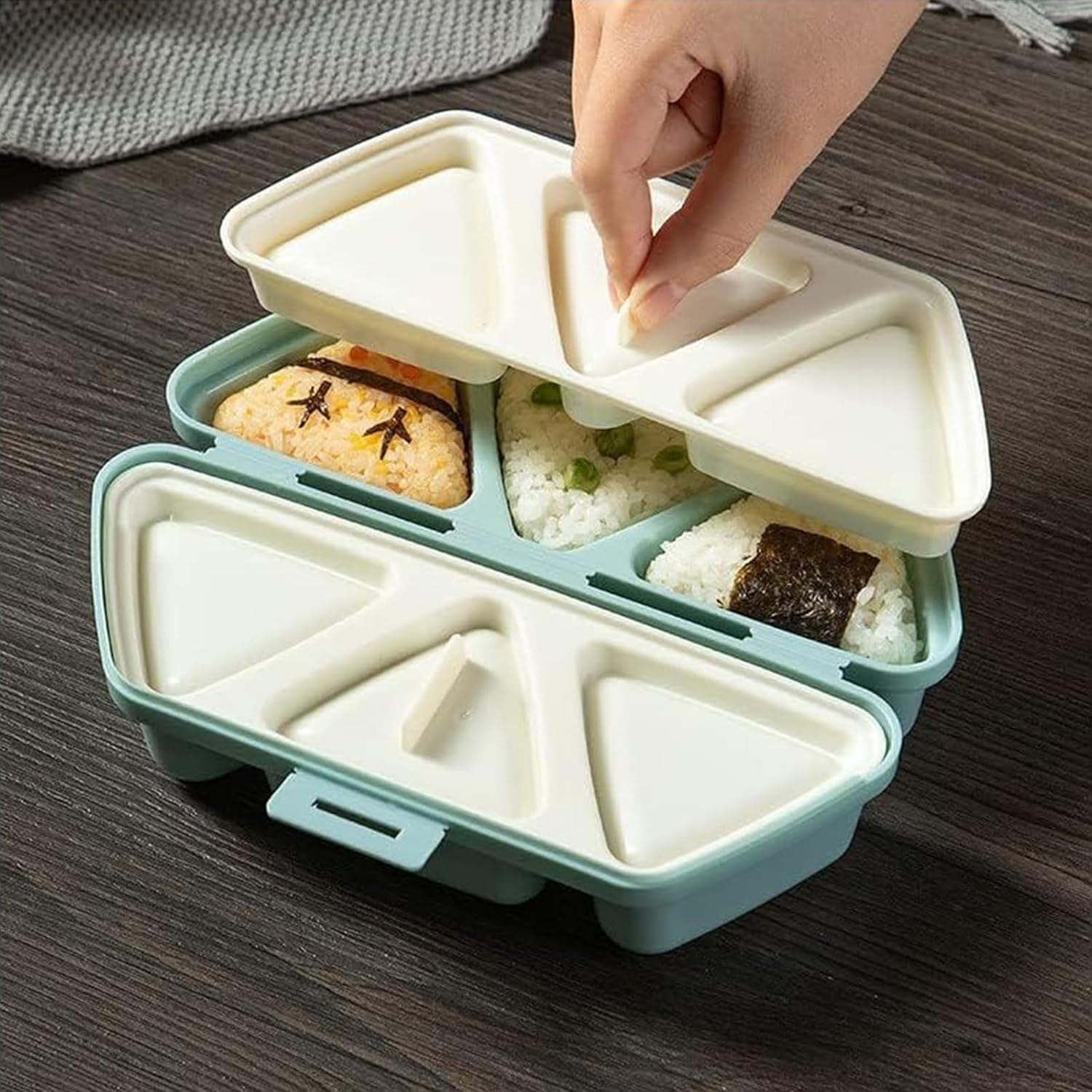Yeanifeana 6 in 1 Sushi Mold for Onigiri Rice Balls, Non-Stick Triangle Press Maker with Cavity Design, Reusable Tools for Seaweed, Cilantro & Sushi image number 2