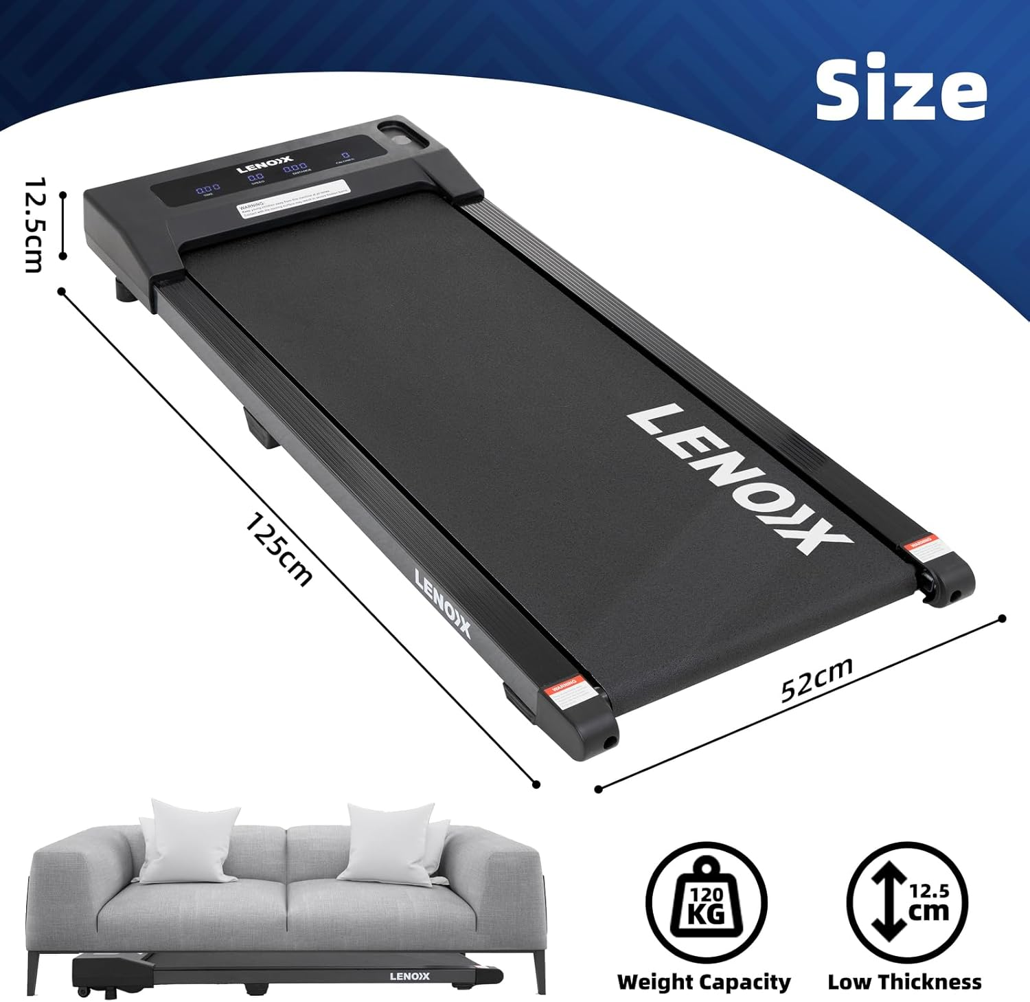 Lenoxx Electric Walking Pad Treadmill &ndash; Compact, LED Digital Screen, Quiet, Portable, Slim Design, Fitness Equipment for Home and Office Workouts, Black image number 6