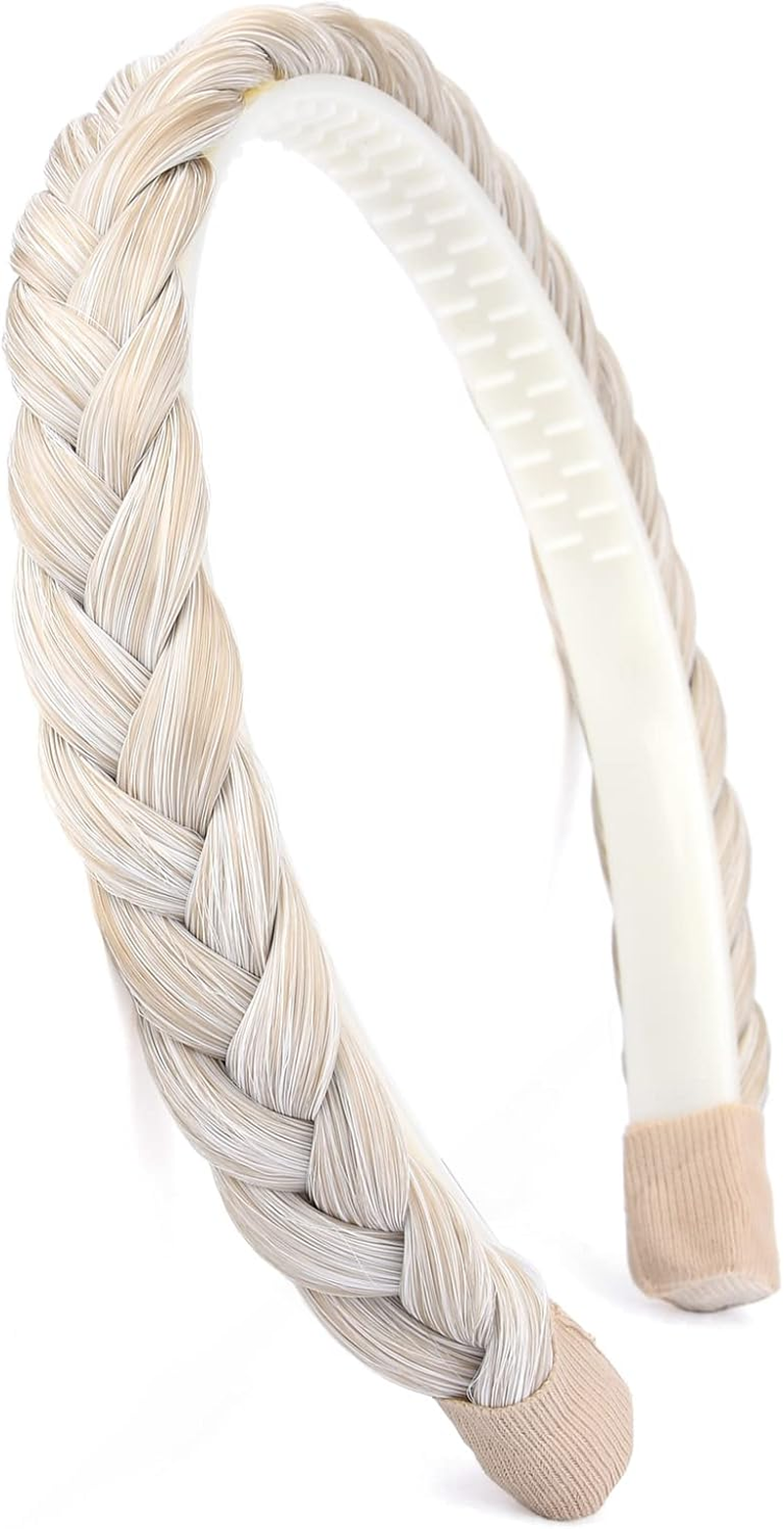 Gledola Braided Headband with Teeth Braids Hair Band with Teeth Synthetic Hair Band Braided Hair Band (White Blonde)