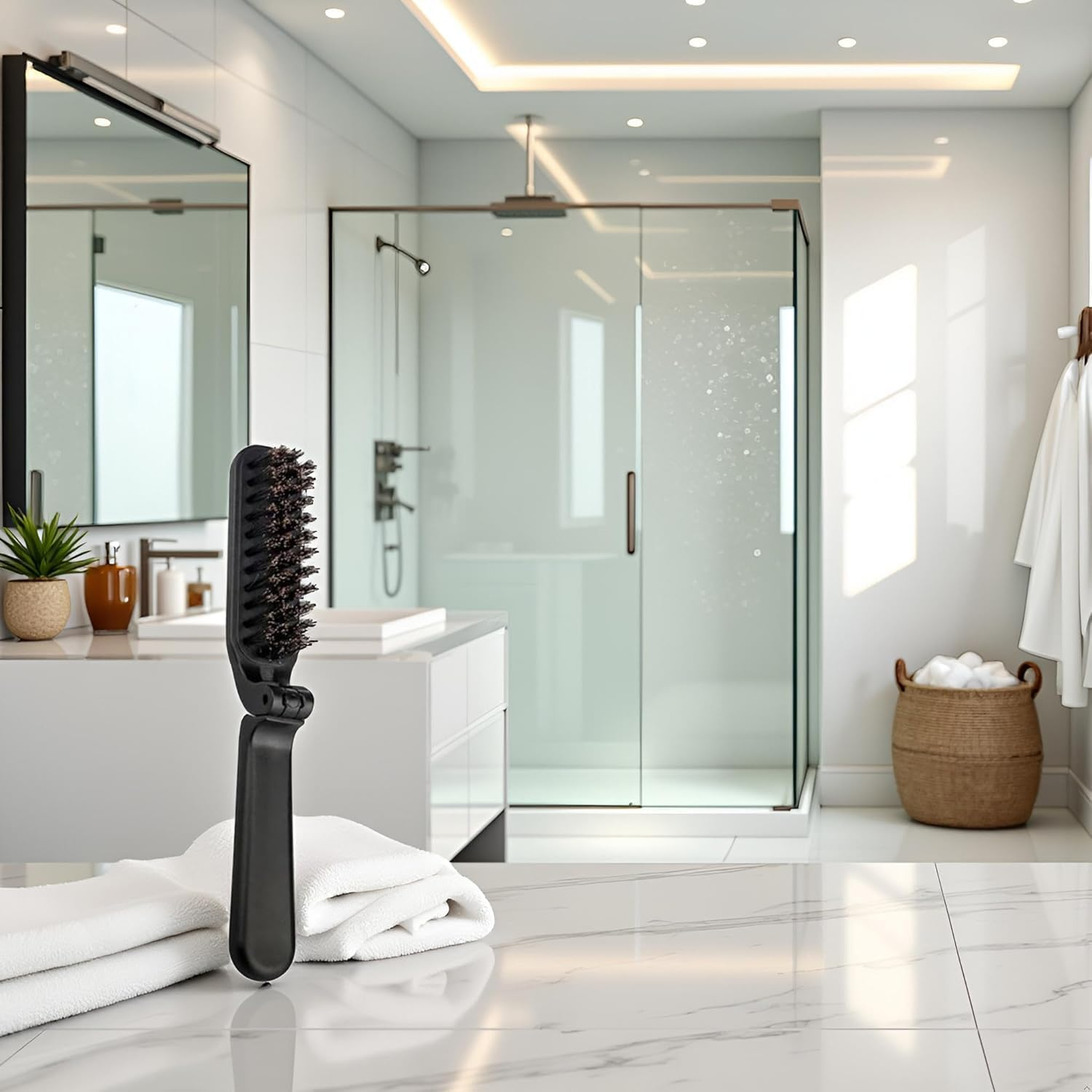 Foldable Boar Bristle Brush Collapsible Anti-Static Brush for Men and Women