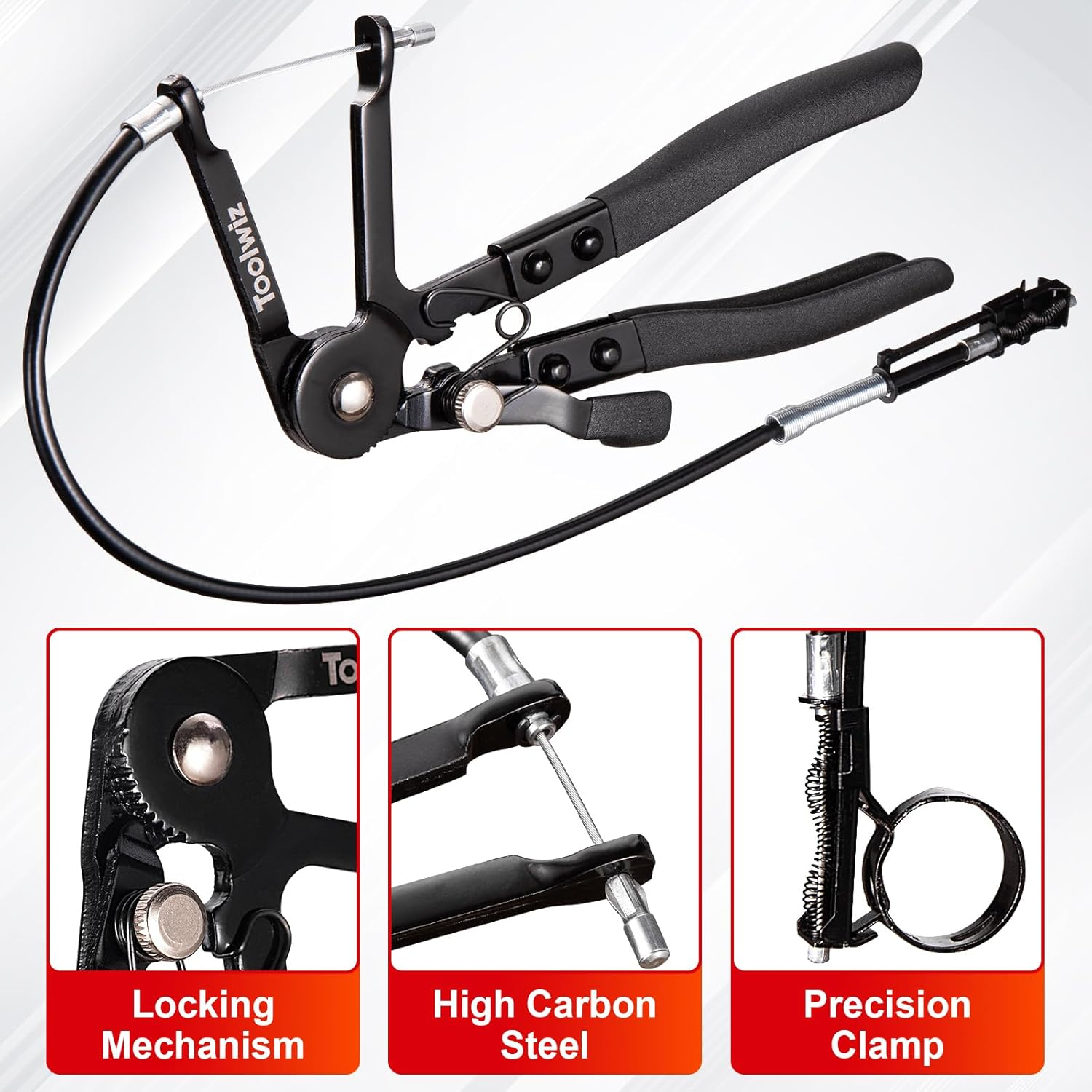 Toolwiz Hose Clamp Pliers, Spring Coolant Radiator Hose Clamp Pliers Set, Includes Flat-Band and 27" Flexible Long Reach Wire Spring Automotive Tools image number 1