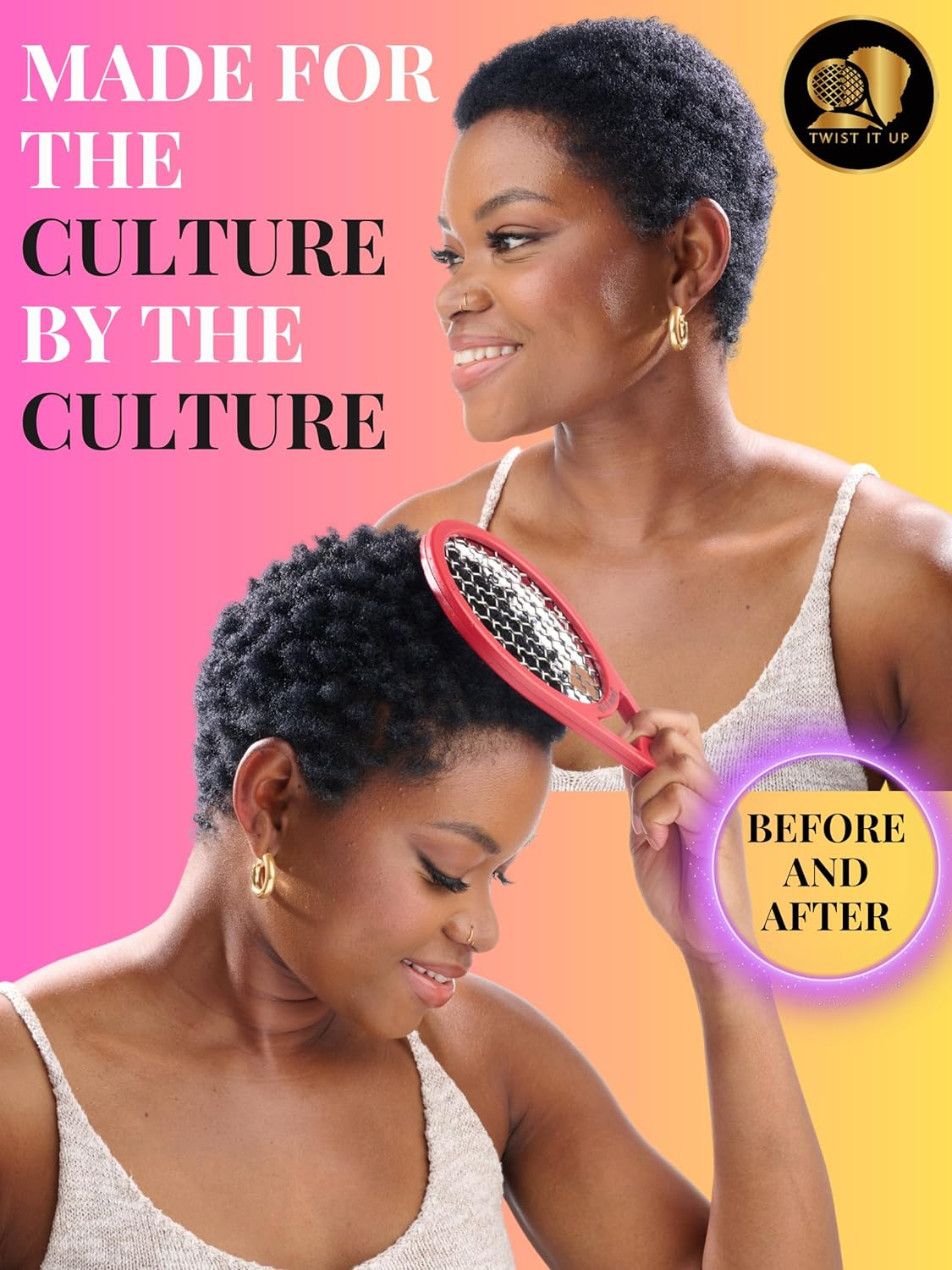 Twist It up Comb (Bond Black) - Alternative for Hair Sponges, Creates Curls and Twists for Black Men, Tennis Racket Design - Blue image number 5