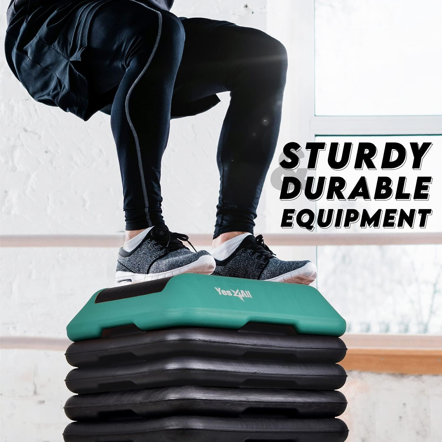 Yes4All 16"X16" Adjustable High Step Aerobic Platform with 4 Risers, Height-Adjustable 4"-6''-8''-10''-12" Step Aerobics Platform for Home Gym Exercise Fitness Workout - A. Red/Black image number 2