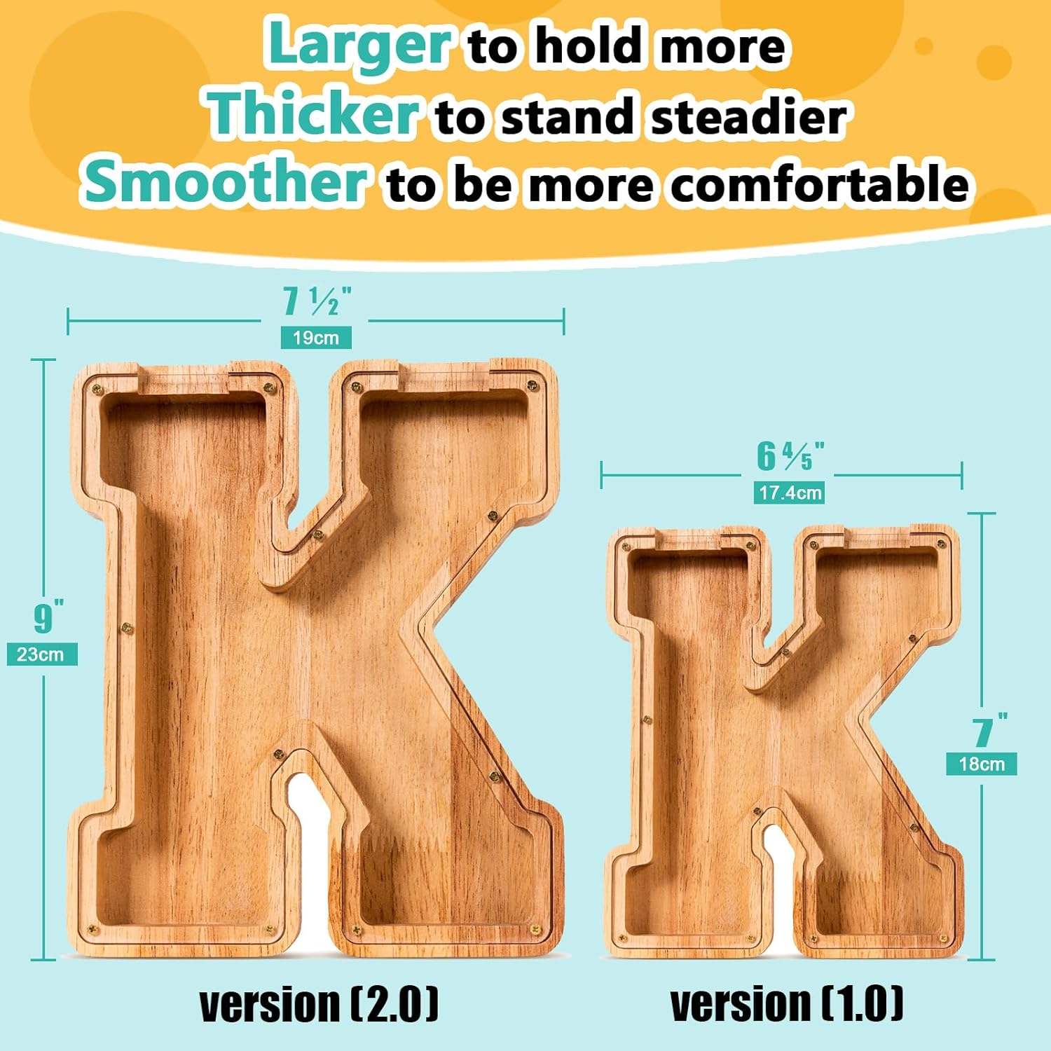 Summidate Wood Letter Piggy Bank| Piggy Bank for Boys| A-Z Alphabet Coin Bank for Kids|Children'S Day Gift(Initial-K)