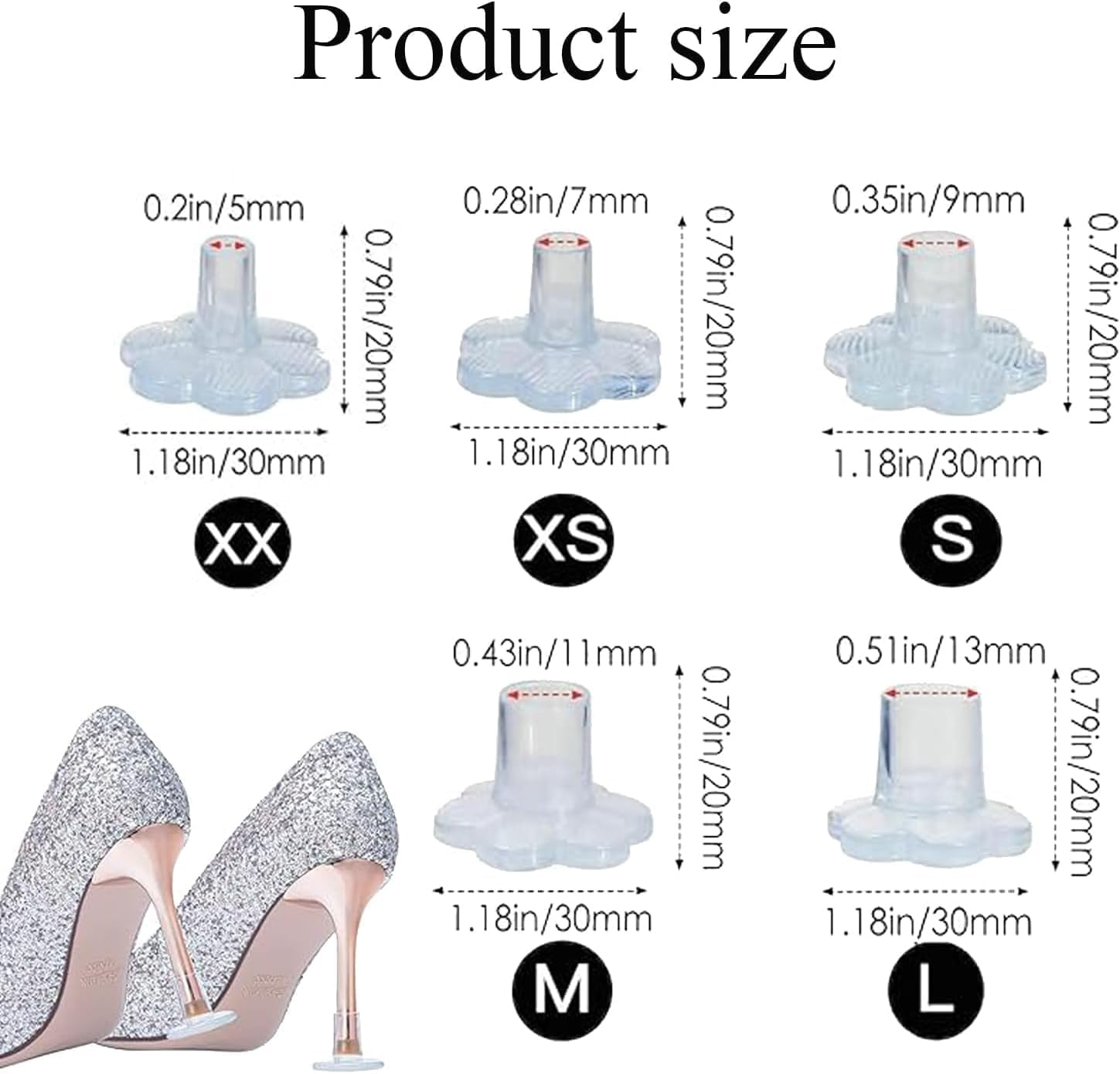 Flower Shaped Clear High Heel Protector Covers, 15Pcs Flower Shape Grass Heel Protector for Shoes, Soft Heel Covers Heel Repair Caps Covers Forfor Walking on Grass and Uneven Floor image number 1