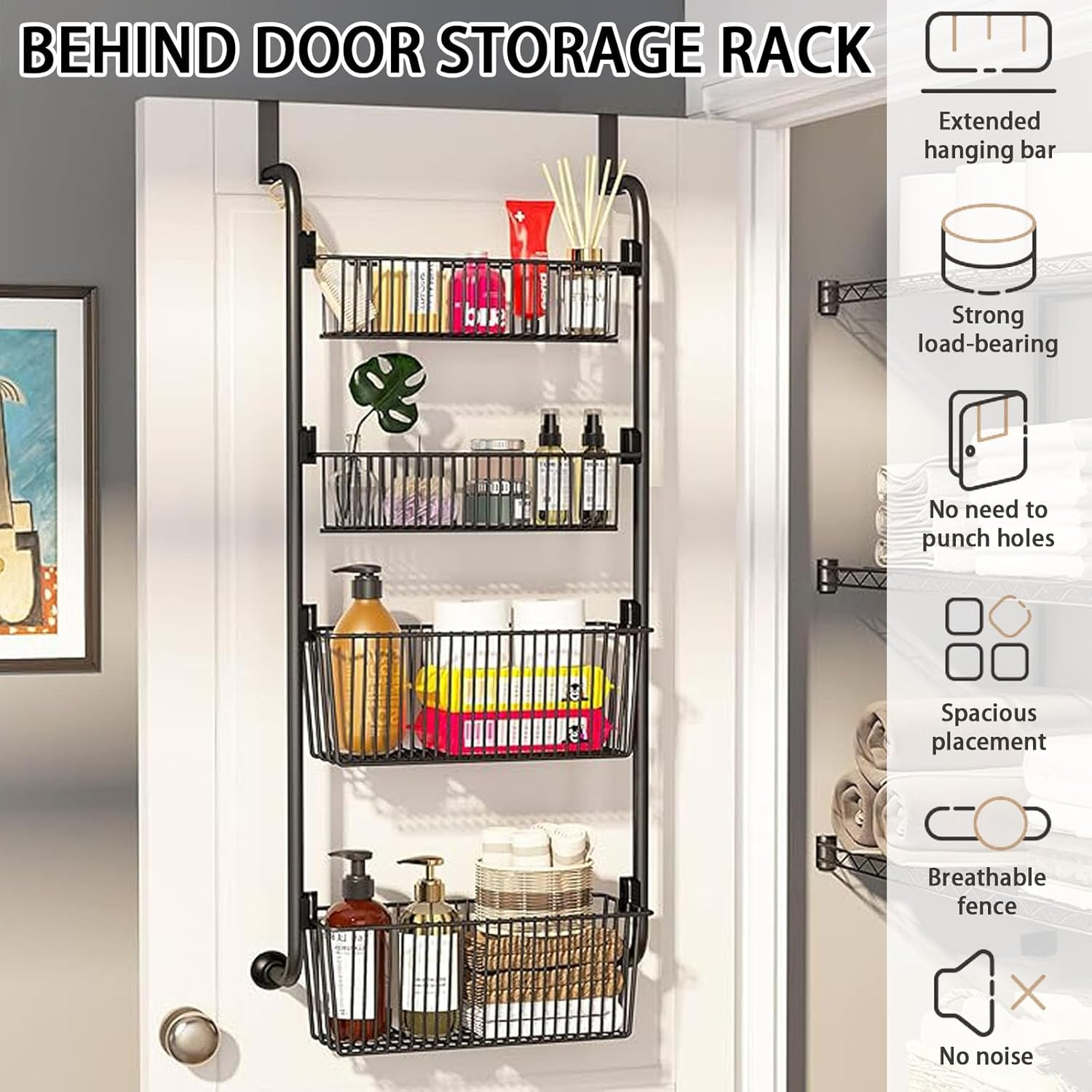 Eqiech over the Door Organizer, 4-Tier over the Door Pantry Organizer,Metal Hanging Storage Rack,Detachable Frame,Hanging Wall Mount Spice Rack,For Pantry,Cabinet,Bedroom,Bathroom - 6 Layers image number 2