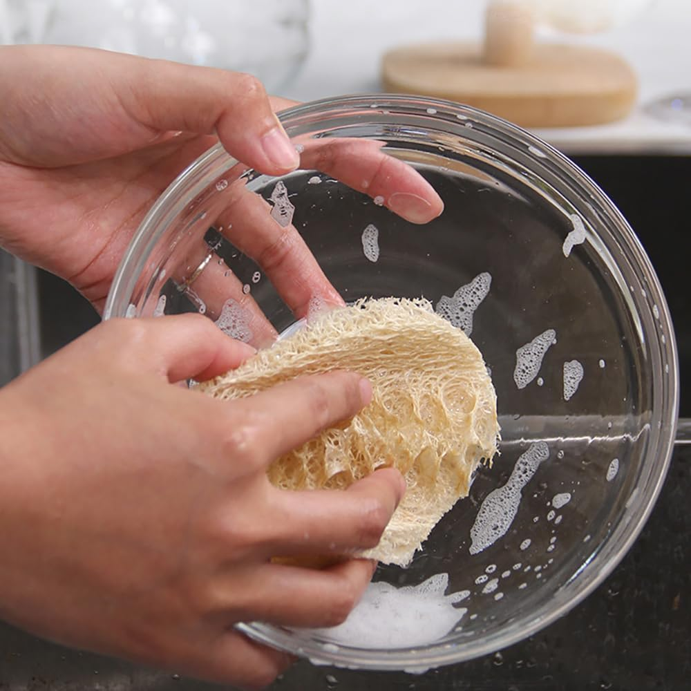Natural Organic Loofah Sponge for Cookware, Kitchen, Bathtub and Body, Handmade Luffa Fiber, Biodegradable, Compostable & No Smell (Natural Beige, Oval) image number 3