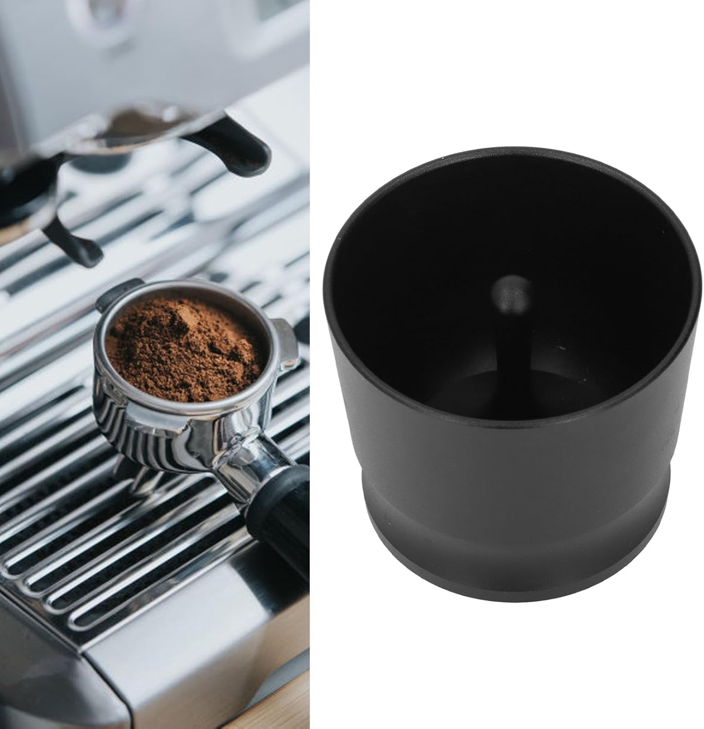 58Mm Coffee Blind Shaker, Press Aluminum Alloy anti Flying Powder Cup, Ergonomic Coffee Dosing Rings, Espresso Powder Receiver Cup for 51Mm 53Mm 58Mm Portafilter (Black) - Black image number 2