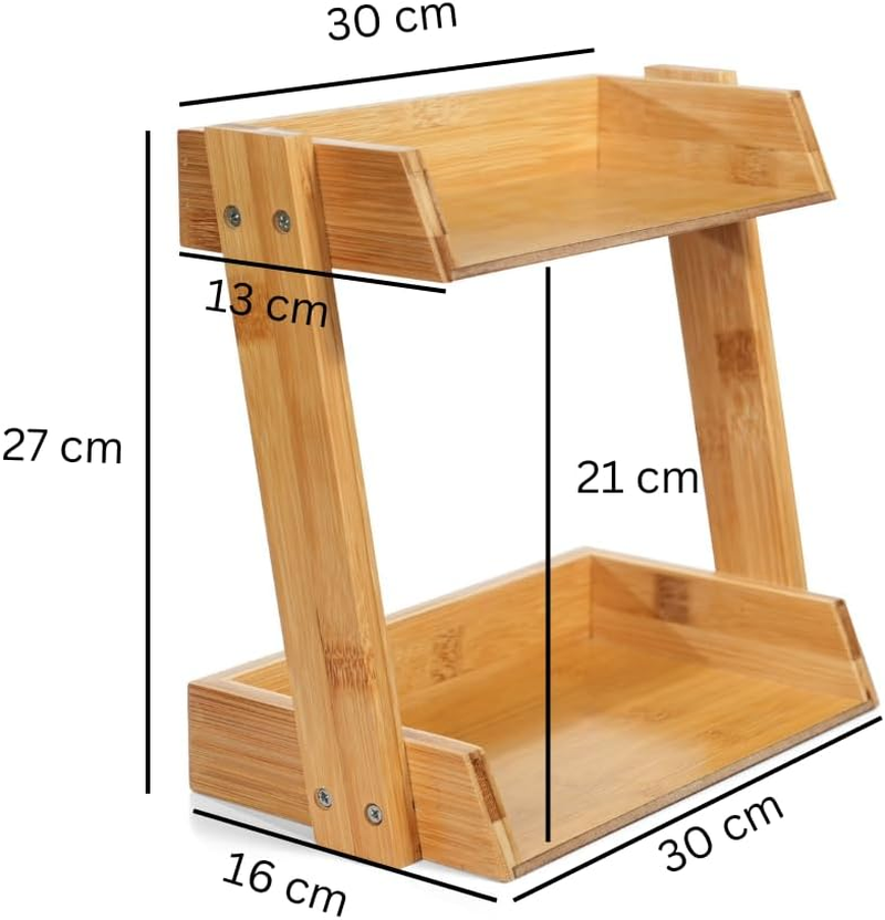 Bamboo 2-Tier Kitchen Countertop Organiser Shelf, Coffee Station Organizer, Bathroom Counter Shelf, Spice Condiment Rack, Multi-Functional Tray Storage Shelf for Office, Home