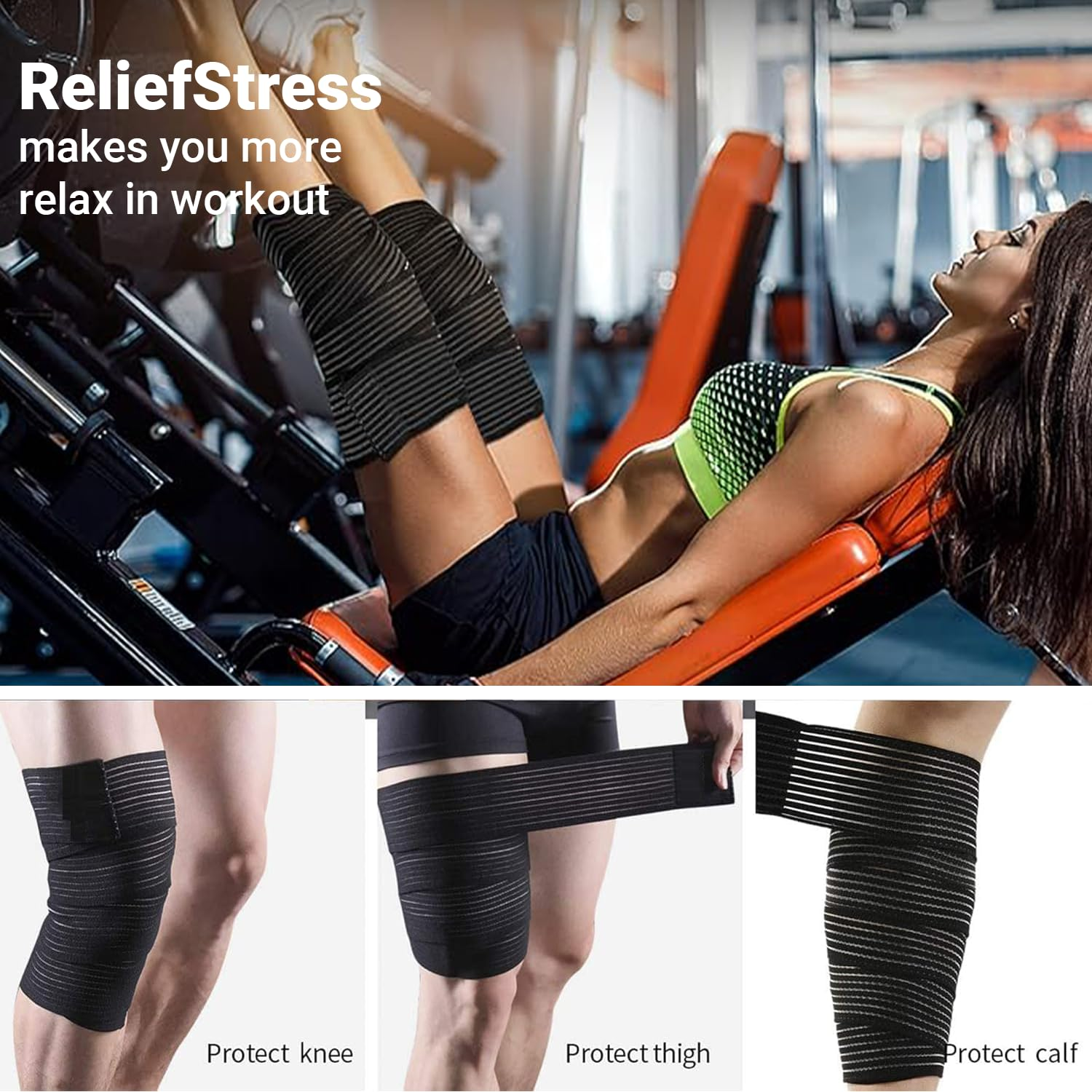 JOWILIN Elastic Knee Wraps, 1 Pair 72'' Extra-Long Compression Bandage Knee Brace, Sport Knee Support for Leg, Gym Workouts, Weightlifting, Squat, for Joint Pain, Stabilising Ligaments for Unisex image number 4