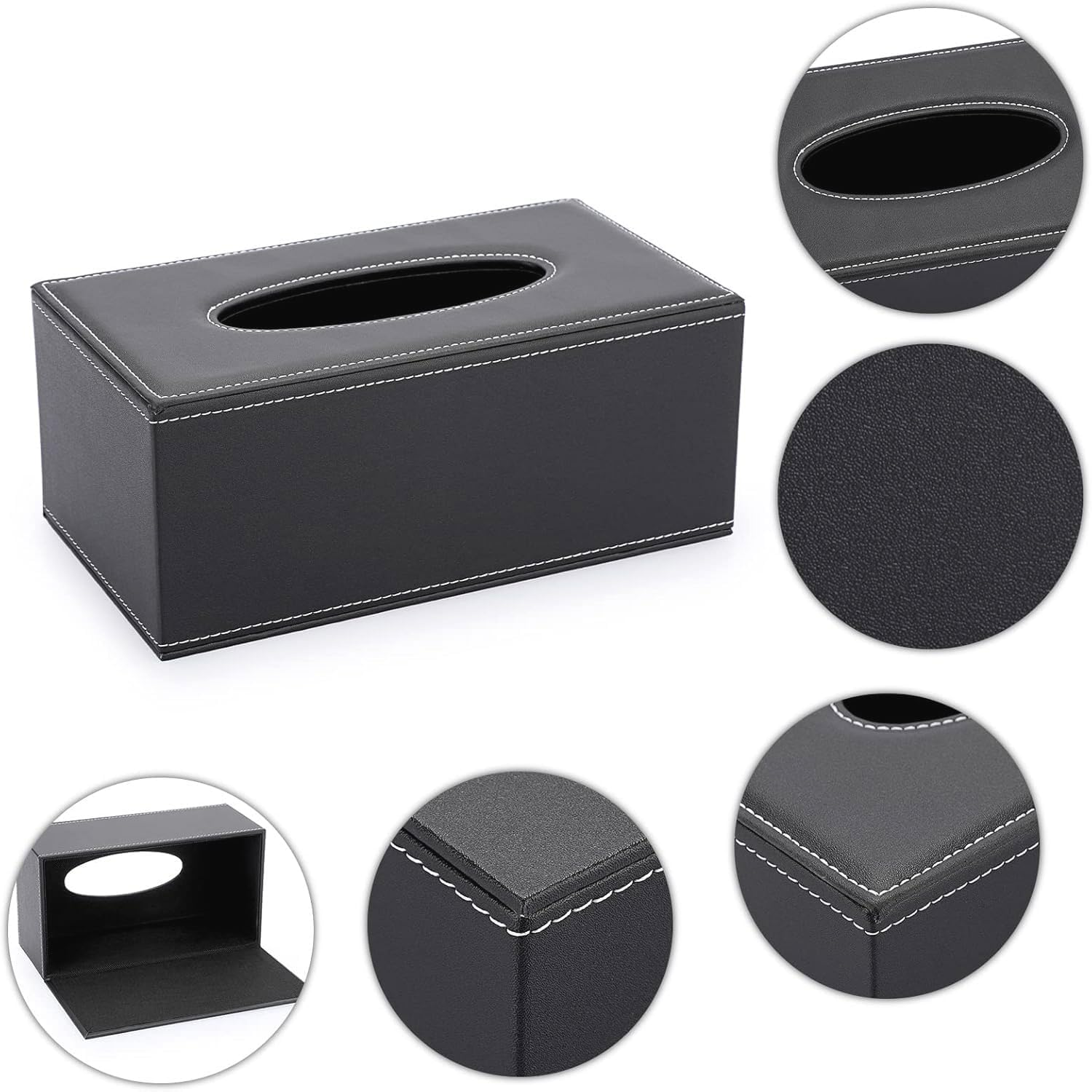 2 Pack PU Leather Tissue Box Holder,Stylish Tissue Box Holder with Magnetic Bottom,Rectangle Tissues Boxs,Decorative PU Tissues Cover for Bathroom Living Room Bedroom Table Desk Home Office Car, Black image number 4