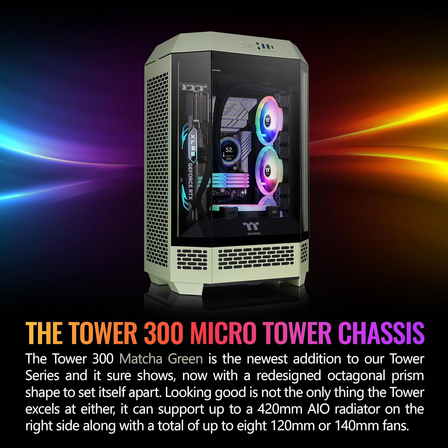 Thermaltake the Tower 300 Tempered Glass Micro Tower Case Matcha Green Edition, CA-1Y4-00SEWN-00 image number 7