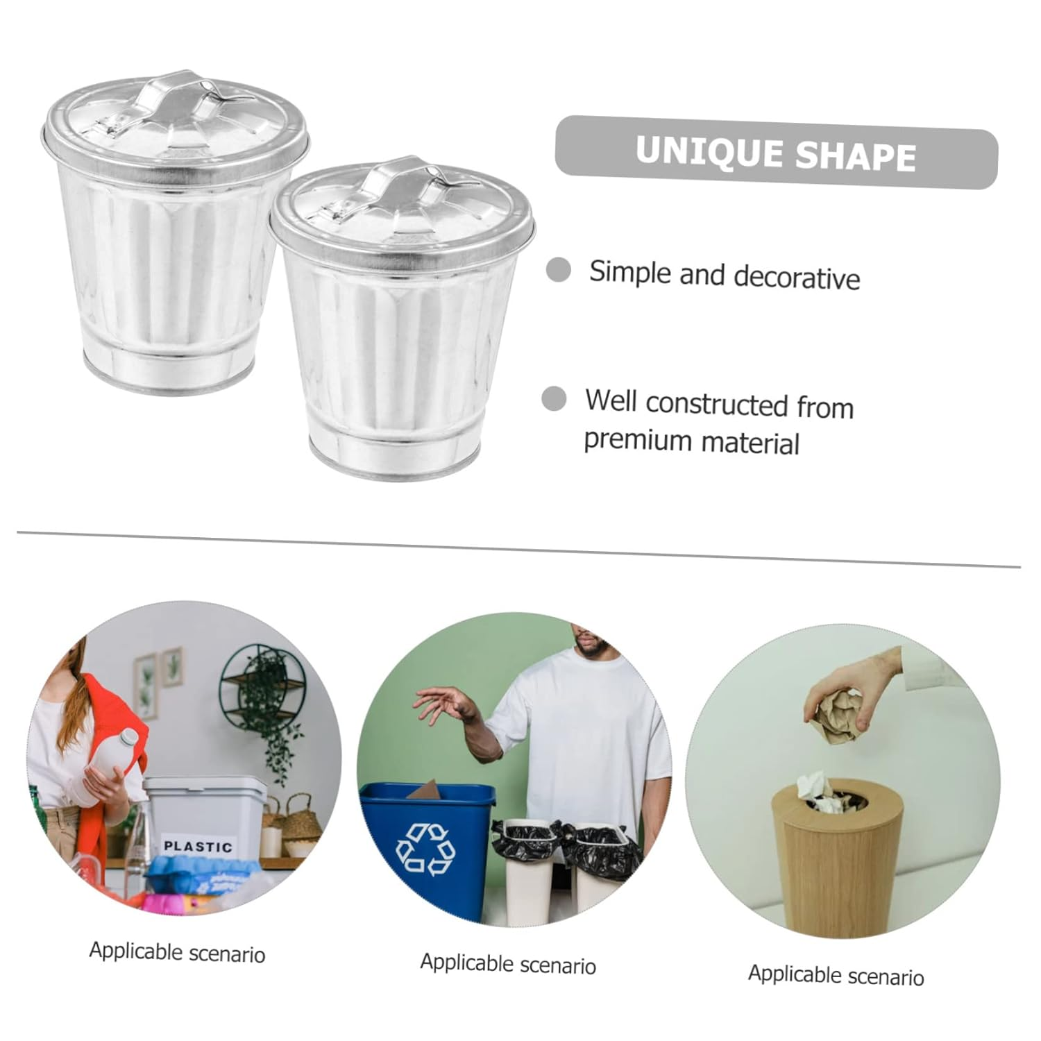 2Pcs Desktop Galvanized Iron Trash Can with Lid Waste Bin for Home Office Dorm Heavy Duty Storage Holder for Tidying up Countertops Preventing Odors image number 6