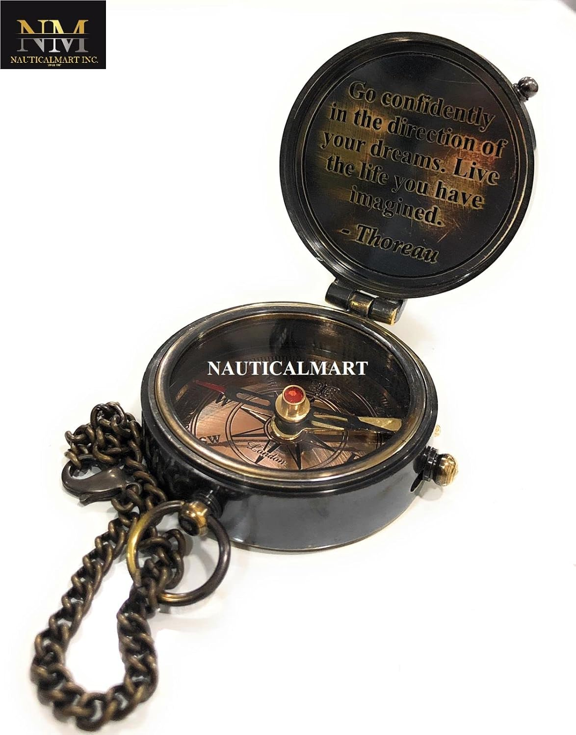 Thoreau'S Go Confidently Quote Engraved Compass with Stamped Leather Case, Camping Compass, Boating Compass, Gift Compass, Graduation Day Gifts image number 6