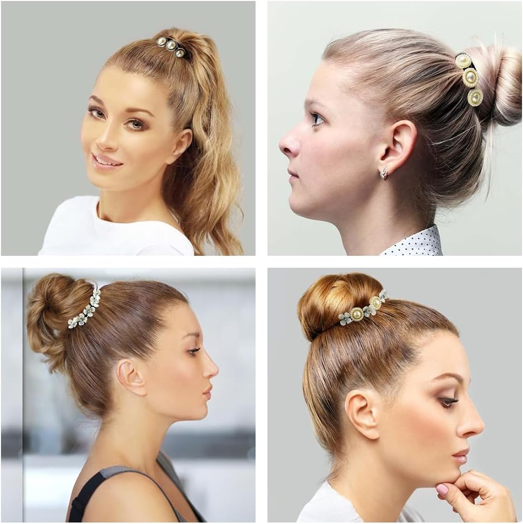 JEYORZY Pack of 4 Magic Hair Buns, Pearl Flowers Hair Bun Maker, Women'S Doughnut Hair Bun Maker, Hair Pin Hair Bun Maker, Hair Holder, Hair Styling Tool, for Girls and Women