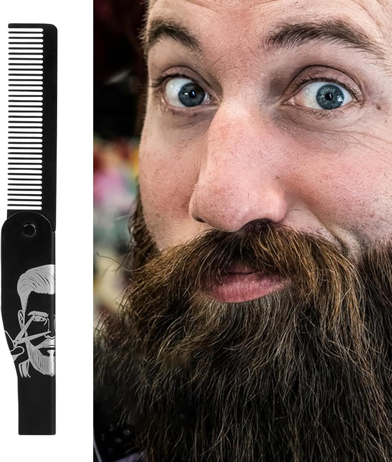 Mustache Combs | Beard Brush and Comb,Portale Stainless Steel Foldable Brush for Husband Styling Dad Men Grooming Travel Home Adult - Silver image number 3