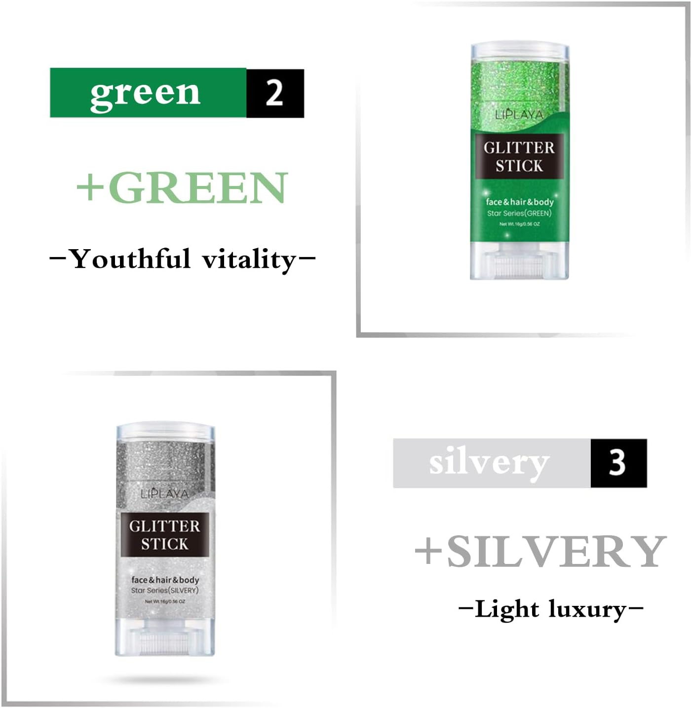 Enmart 2 Colors Body Glitter Stick, Sequins Glitter Gel Cream Face Paint, Nails Shimmer Cosmetic Long Lasting Diamond Liquid Sparkling Music Festival Art Rave Makeup for Body Face Eye Hair Lip, 16G - C001 image number 5