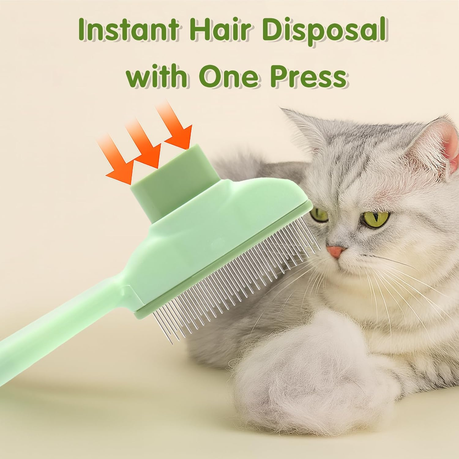 Cat Brush - Cat Brush with Release Button, Self-Cleaning Pet Hair Grooming Brush & Flea Comb for Cats and Dogs - for Long and Short Hair Care, Removes Undercoat & Loose Hair (Green)