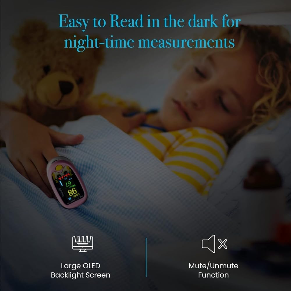 Cute Owl Finger Pulse Kids Oximeter Children Infants Babies Blue Pink | Rechargeable Heart Rate Blood Oxygen Saturation Monitor Spo2 PI LED Display (Pink) - Pink image number 2