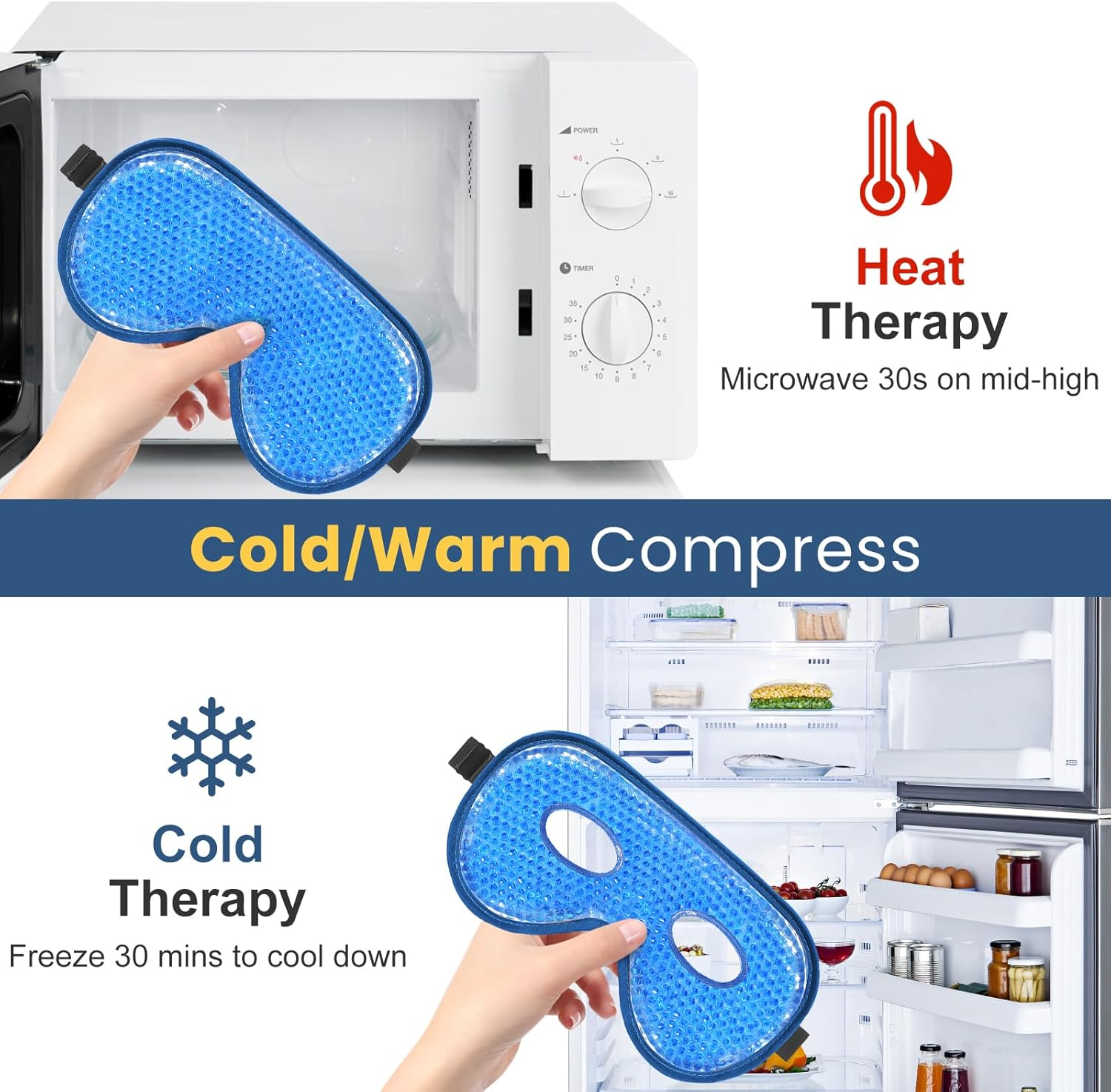 Beevines Ice Eye Mask, 2 Pack XL Jumbo Size Cooling Freezer Gel Eye Masks for Puffy Eyes Face, Frozen Cold & Warm Compress, Ice Pack for Post Eye Surgery, Puffiness & Allergies Treatment image number 6