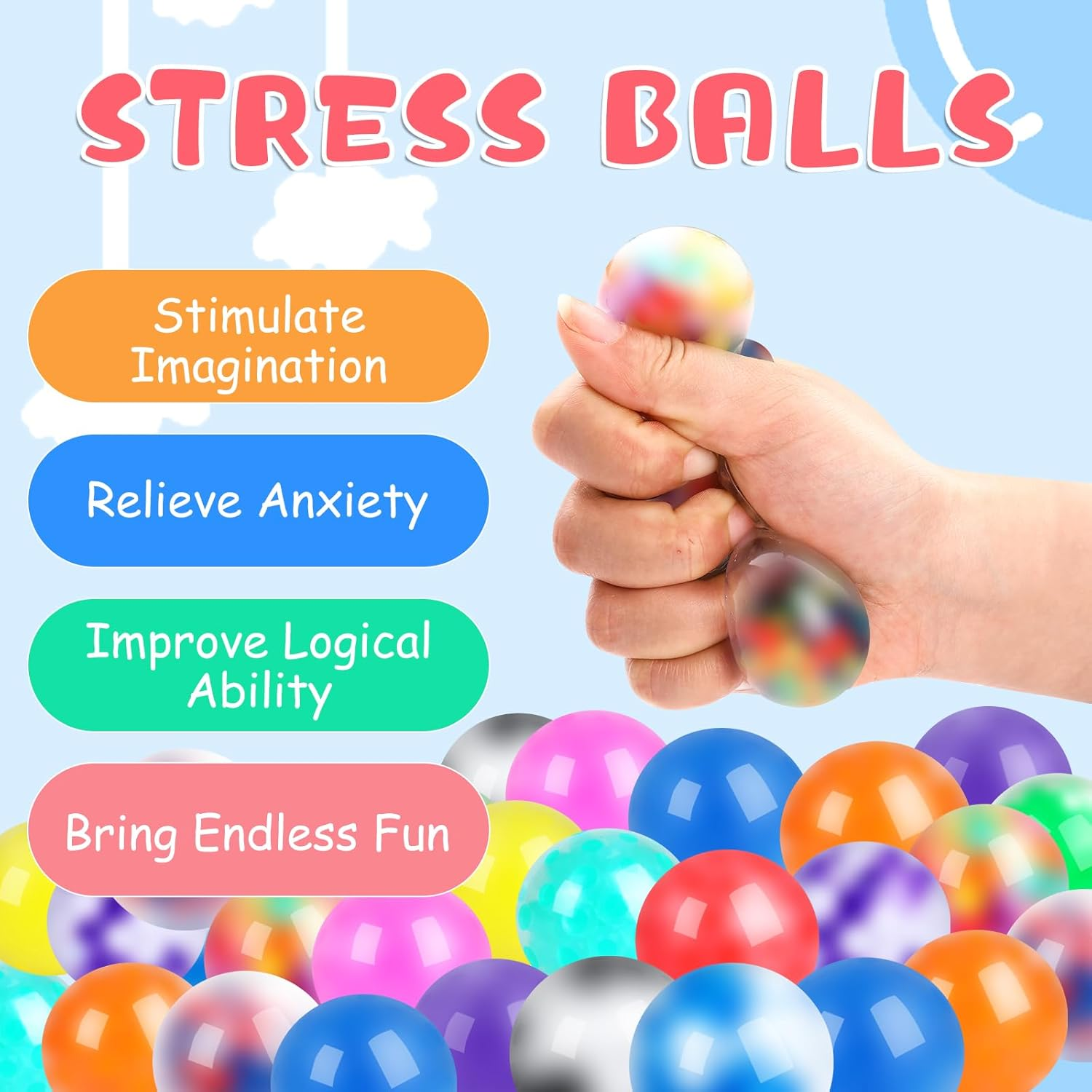 28 Pack Squishy Ball, Fidget Ball, Stress Balls Bulk for Adults, Anxiety and Stress Relief Ball for Adults, Stress Ball for Birthday Gift, Party Favors, Goodie Bag Stuffers image number 4