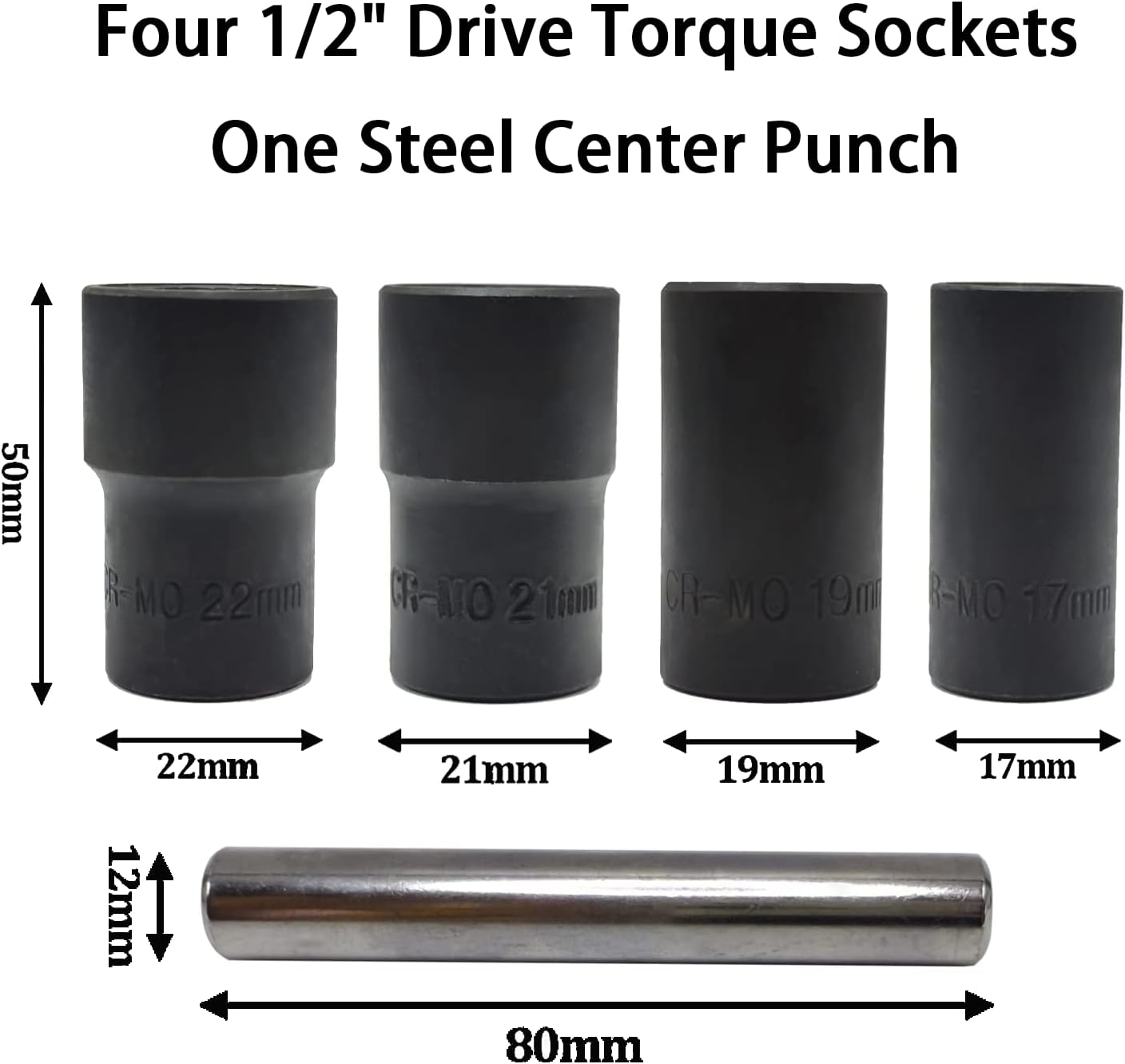 JEUCLEL 5PCS Twist Lug Nut Socket Set - 1/2 Inch Drive Damaged Nut Lock Remover Extractor - Rusted & Strip & Stripped & Stuck Locking Nut Removal Tool Kit with 17Mm 19Mm 21Mm 22Mm Sockets - 14Pcs Lug Nut Extractor 3/8 Inch Drive image number 5