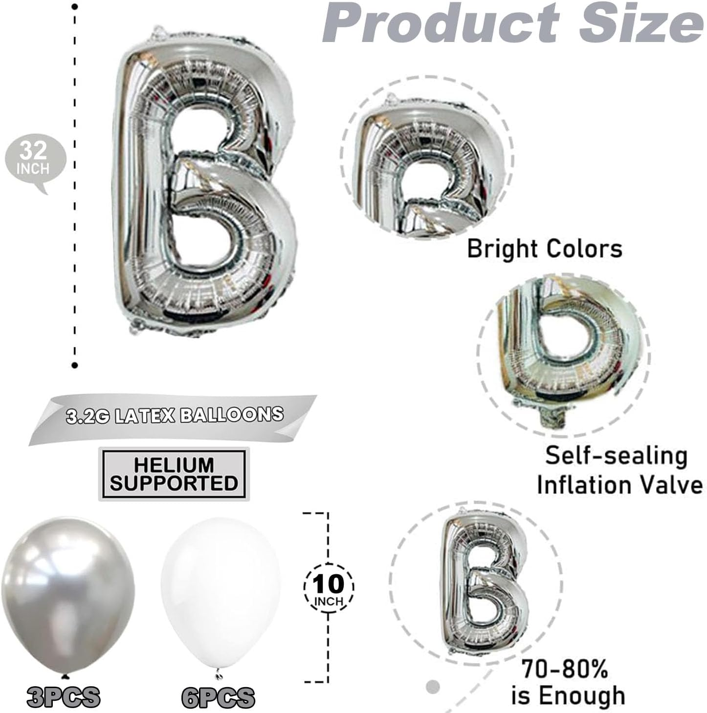 5Pcs Silver Aluminium Bride to Be Balloons Letters, with 9Pcs Balloons, Silver Latex Balloons Balloons Wedding Balloons Letter Balloons for Wedding Party Supplies Engagement Party Decoration - 32 Inch image number 4