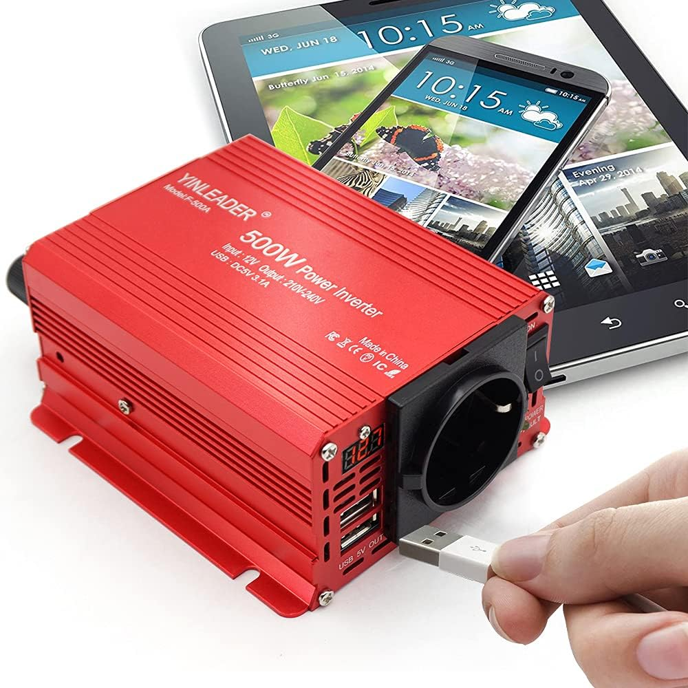 500W 12V 220V Dual USB Power Inverter DC 12V AC 230V Inverter Transformer with Cigarette Lighter Socket image number 4