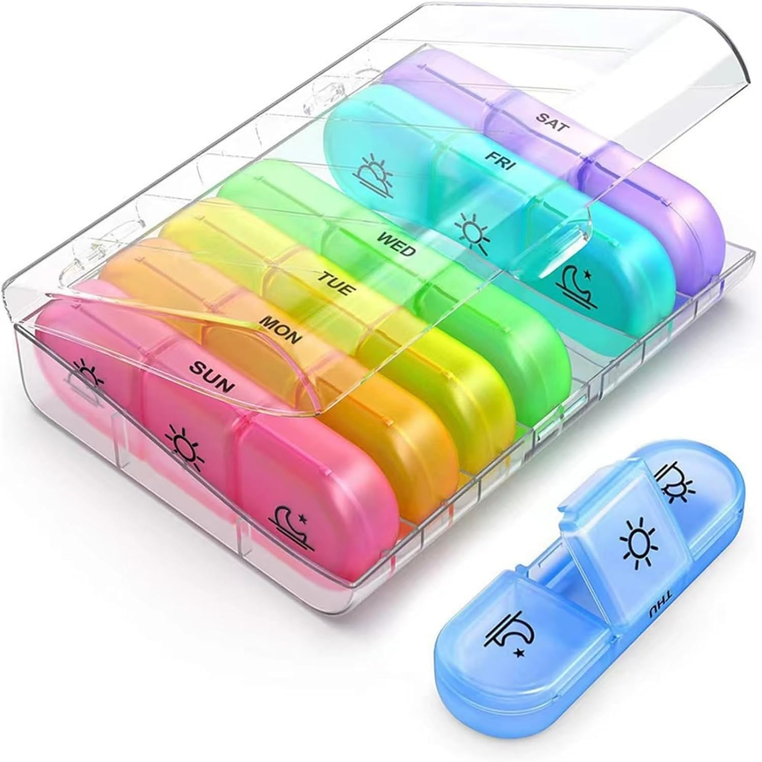 Weekly Pill Organizer 3 Times a Day, Large 7 Day Pill Box with Separate Container, Portable Pill Case for Medication, Vitamins, Fish Oil and Supplements (Transparent)